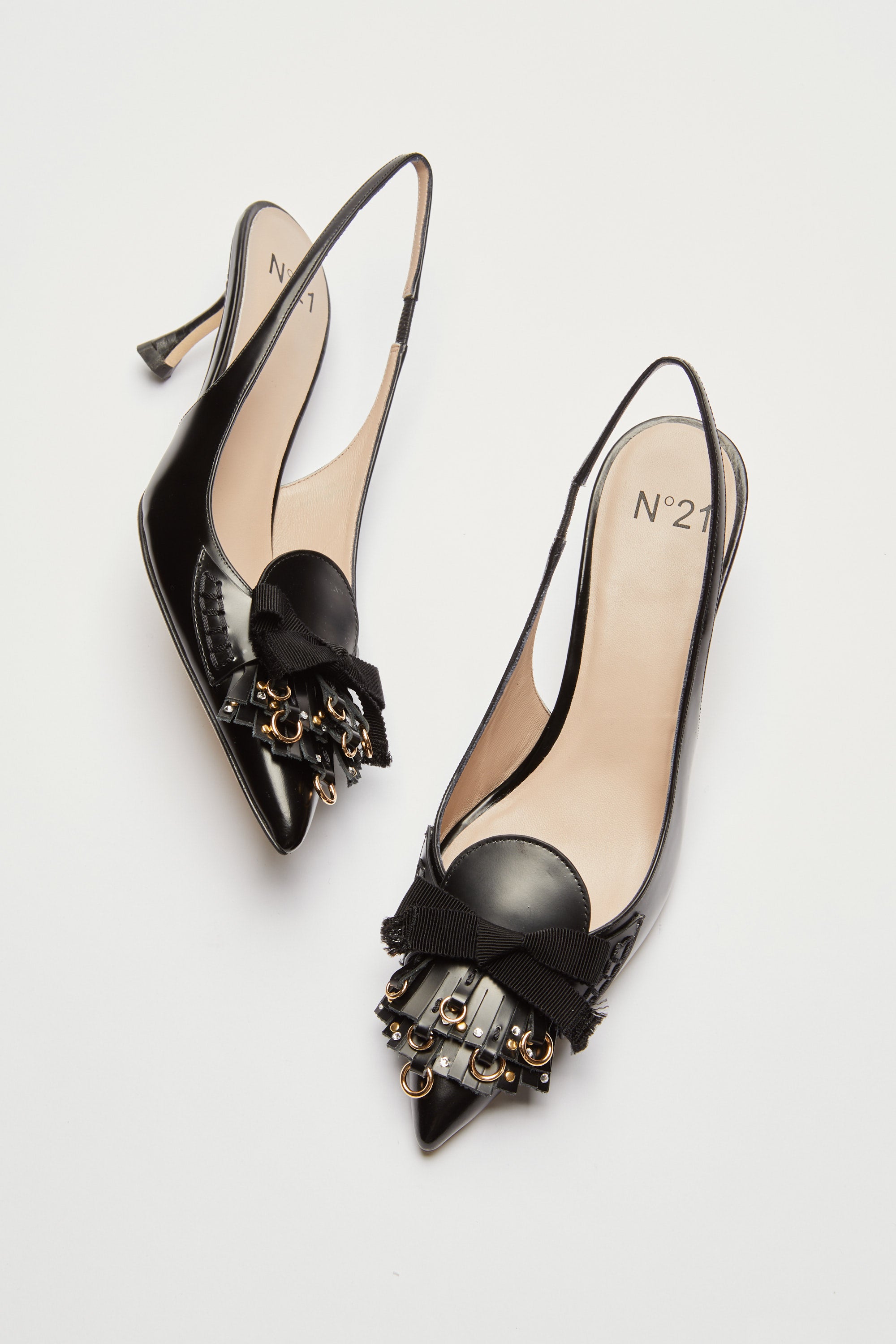 Slingback with fringes and studs