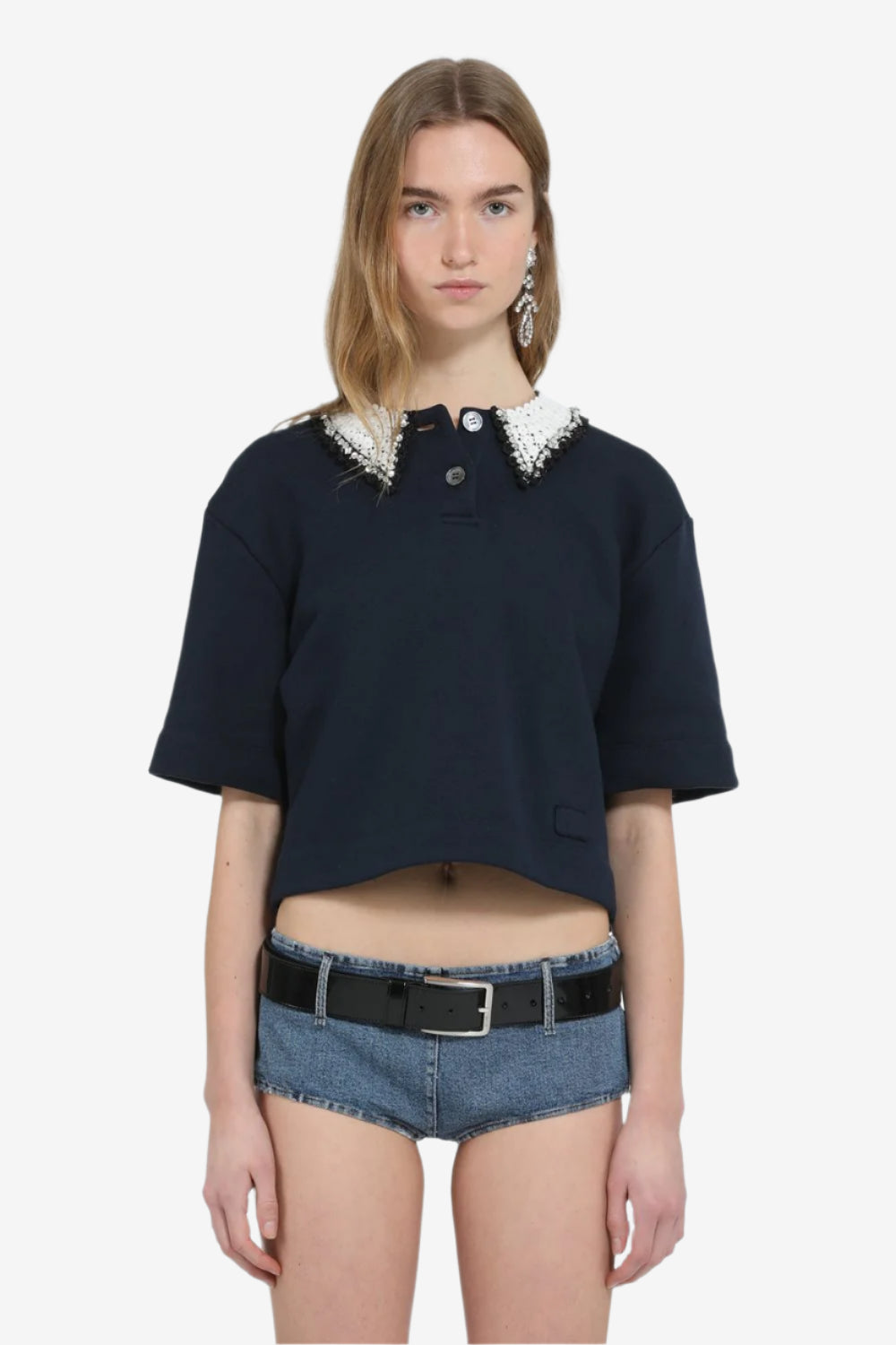 N21 | Crop polo with embroidered collar