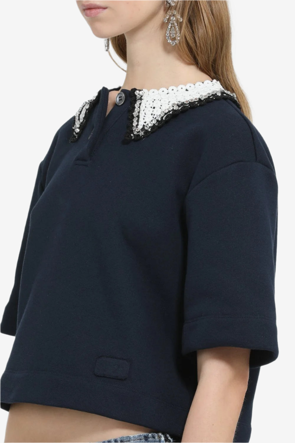 Crop polo with embroidered collar
