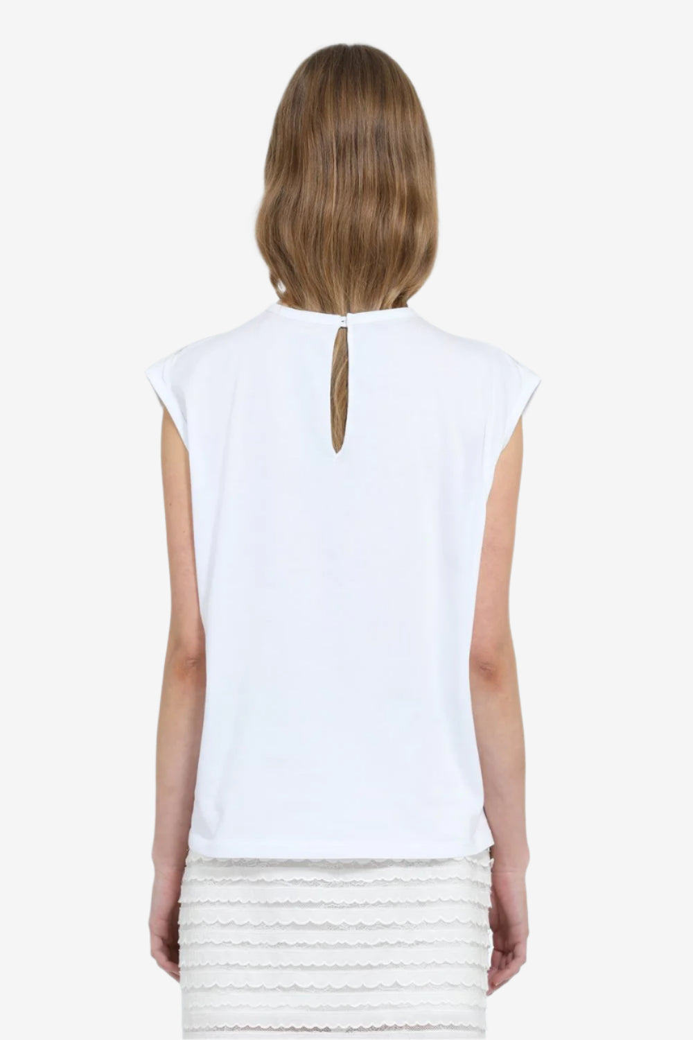 Semi-sheer top with lace ruffles
