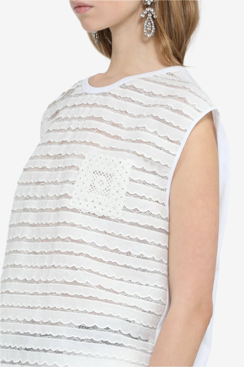 Semi-sheer top with lace ruffles