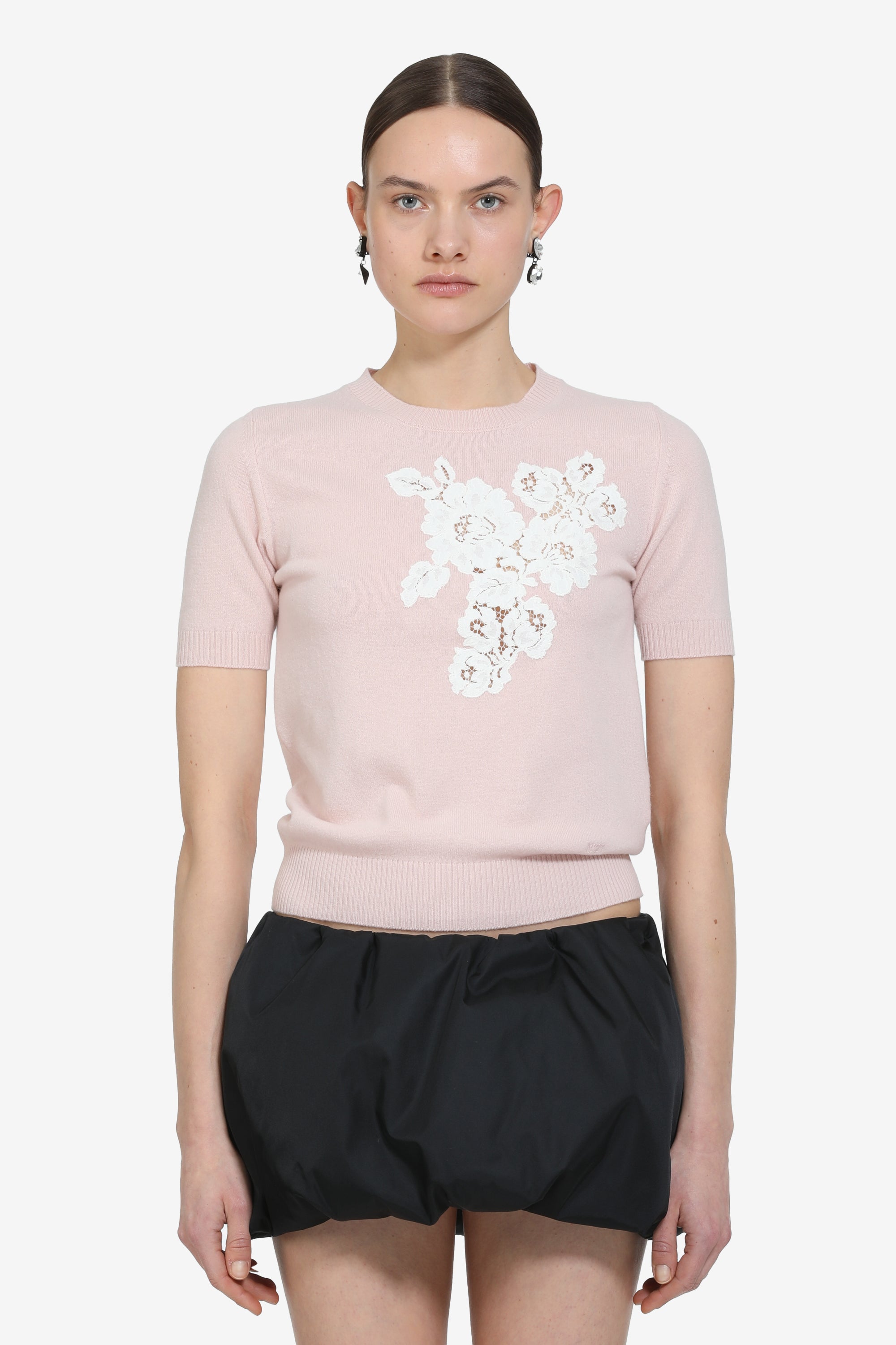Short-sleeved crew neck sweater