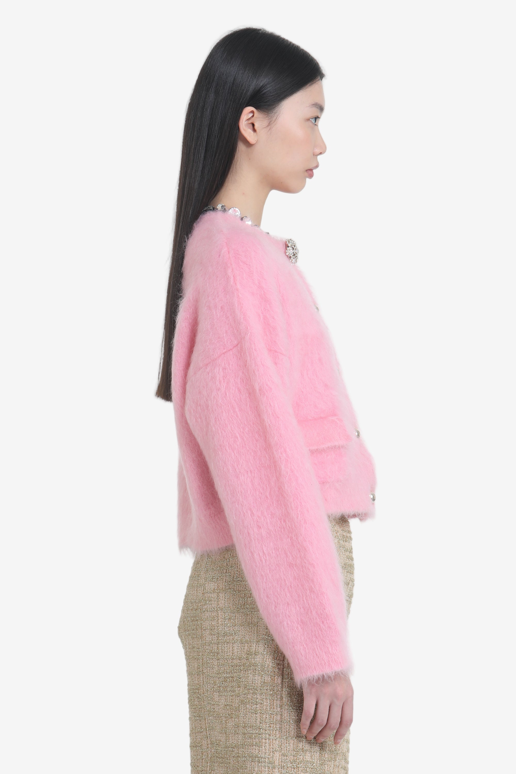 Crew neck cardigan with jewel buttons