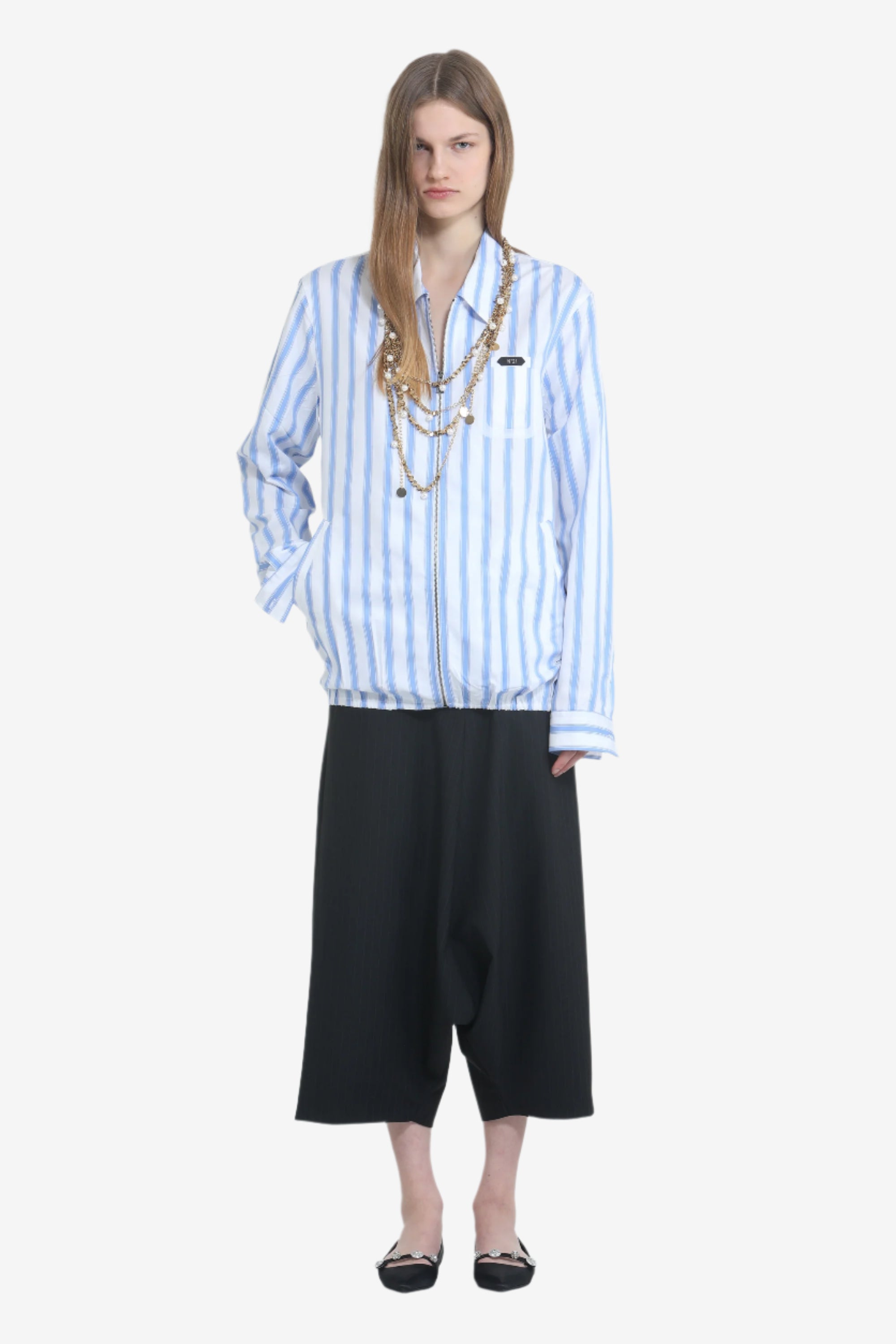 Striped zip-up shirt jacket