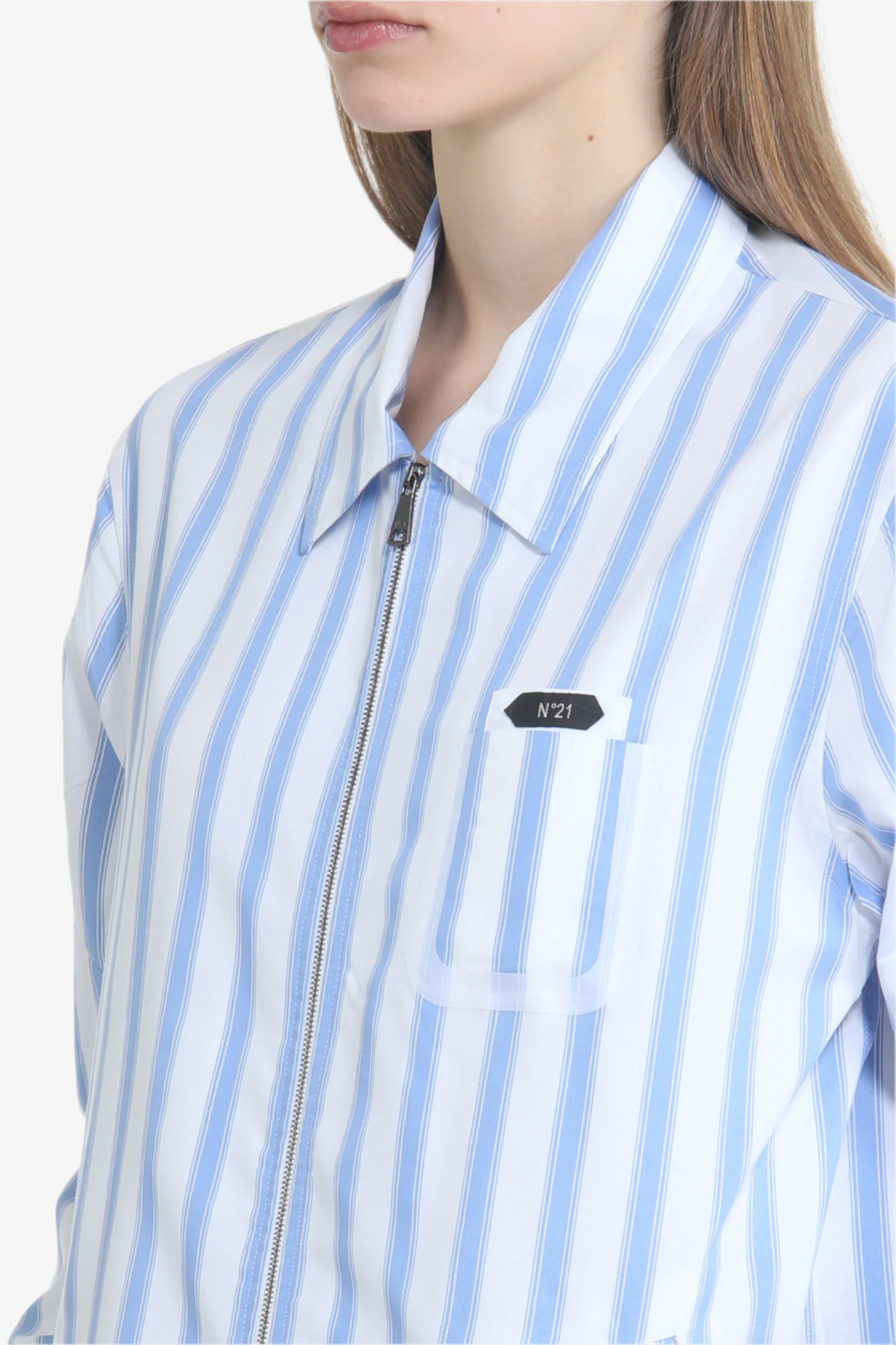Striped zip-up shirt jacket