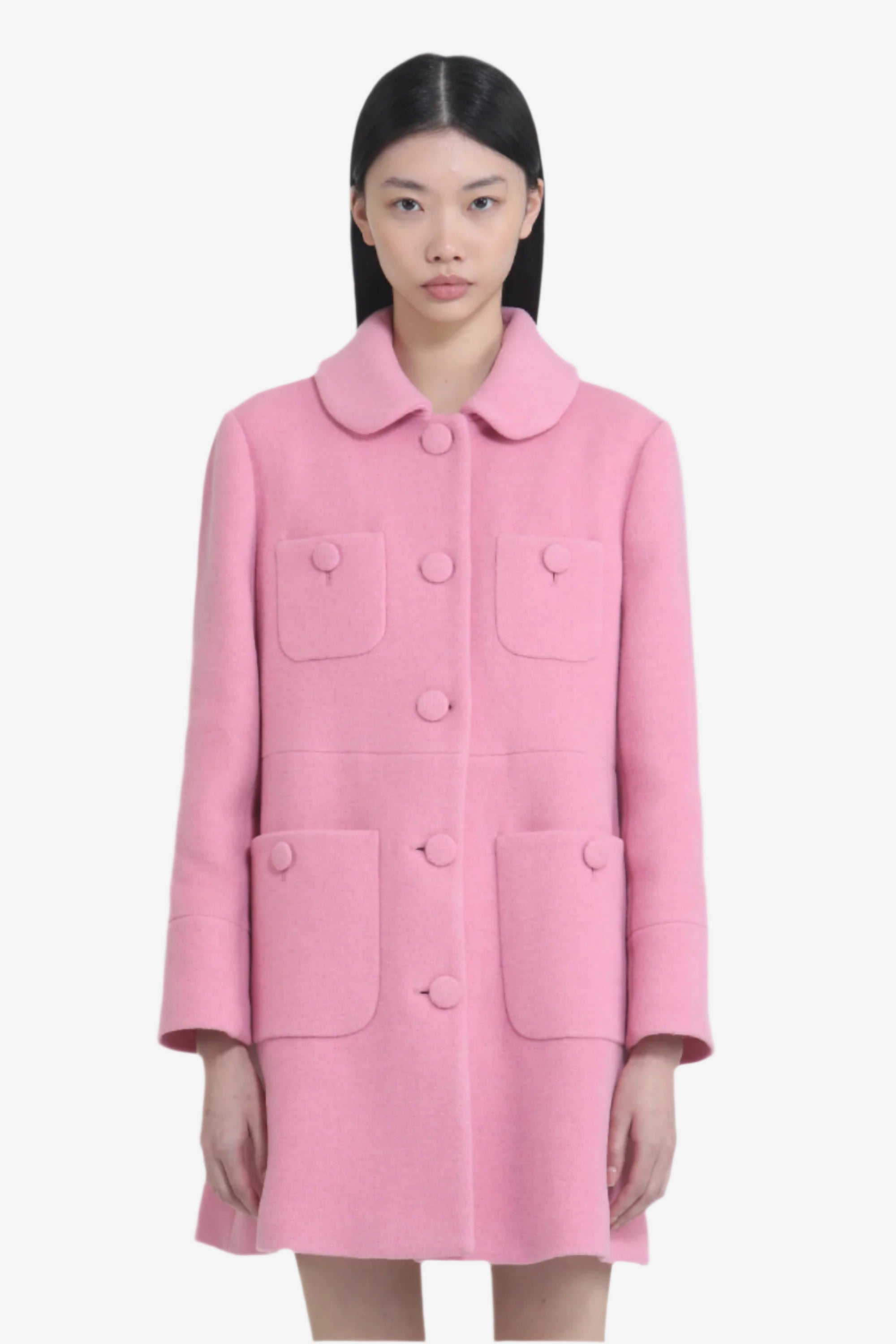 Short coat with large buttons and rounded collar