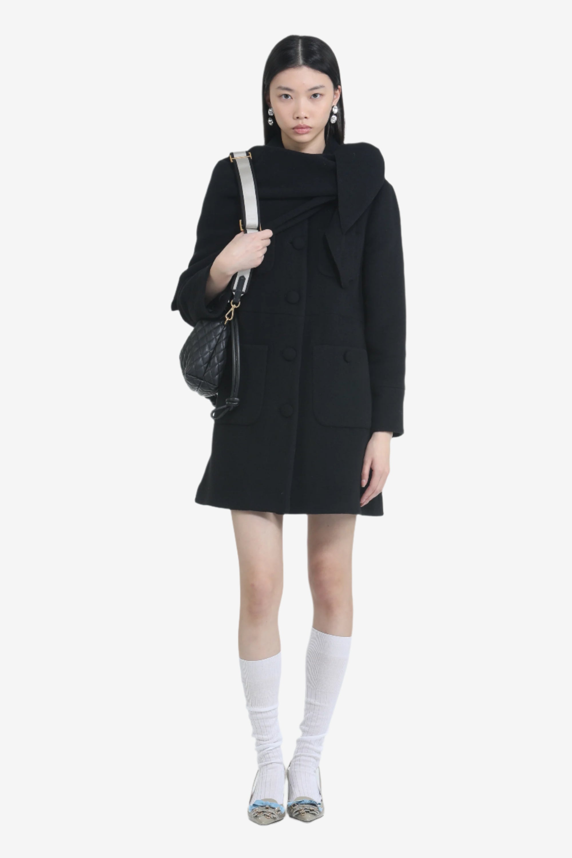 Short coat with large buttons and rounded collar