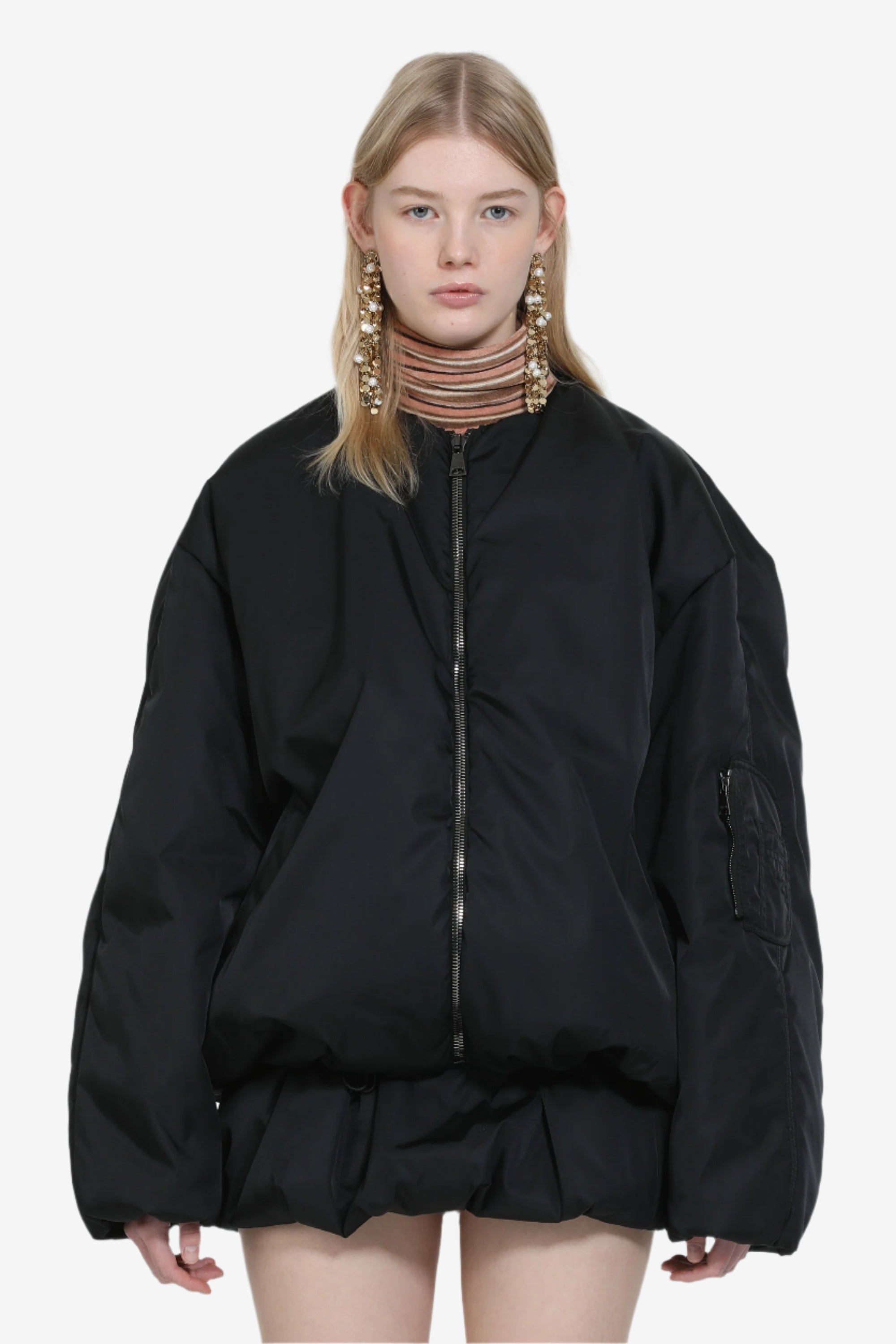 Oversized zip-up bomber jacket