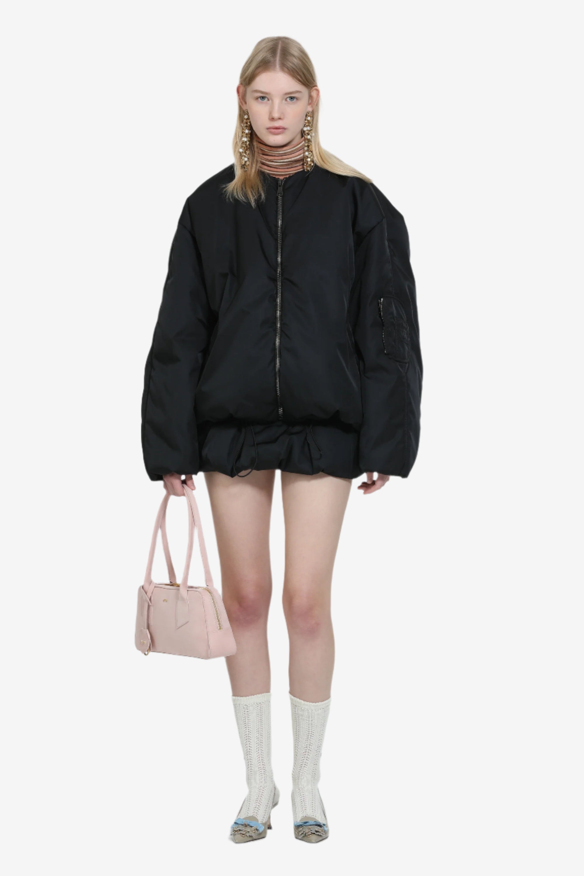 Oversized zip-up bomber jacket