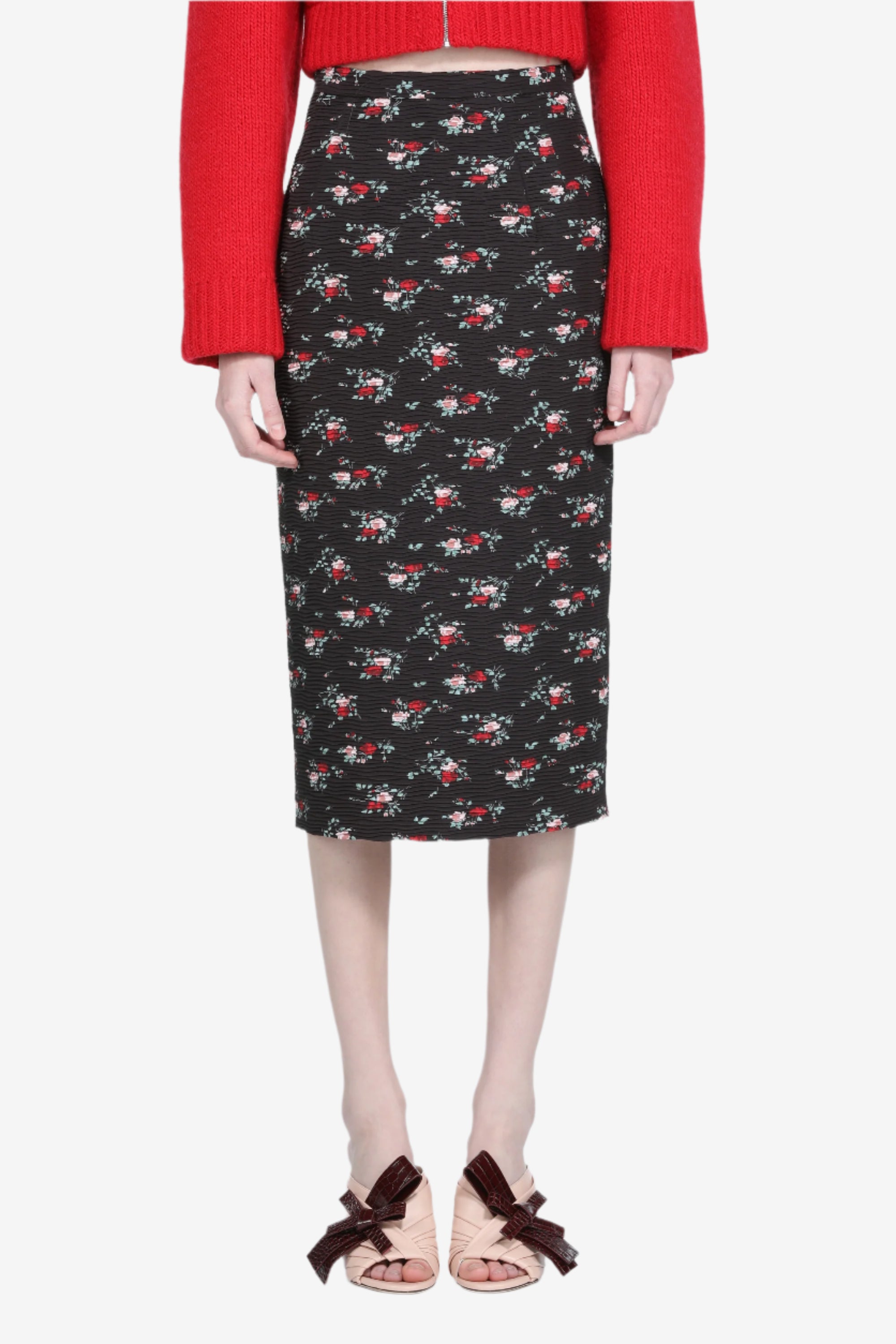 Floral Design Red Pencil Skirt Floral Women Floral Print Crop Top