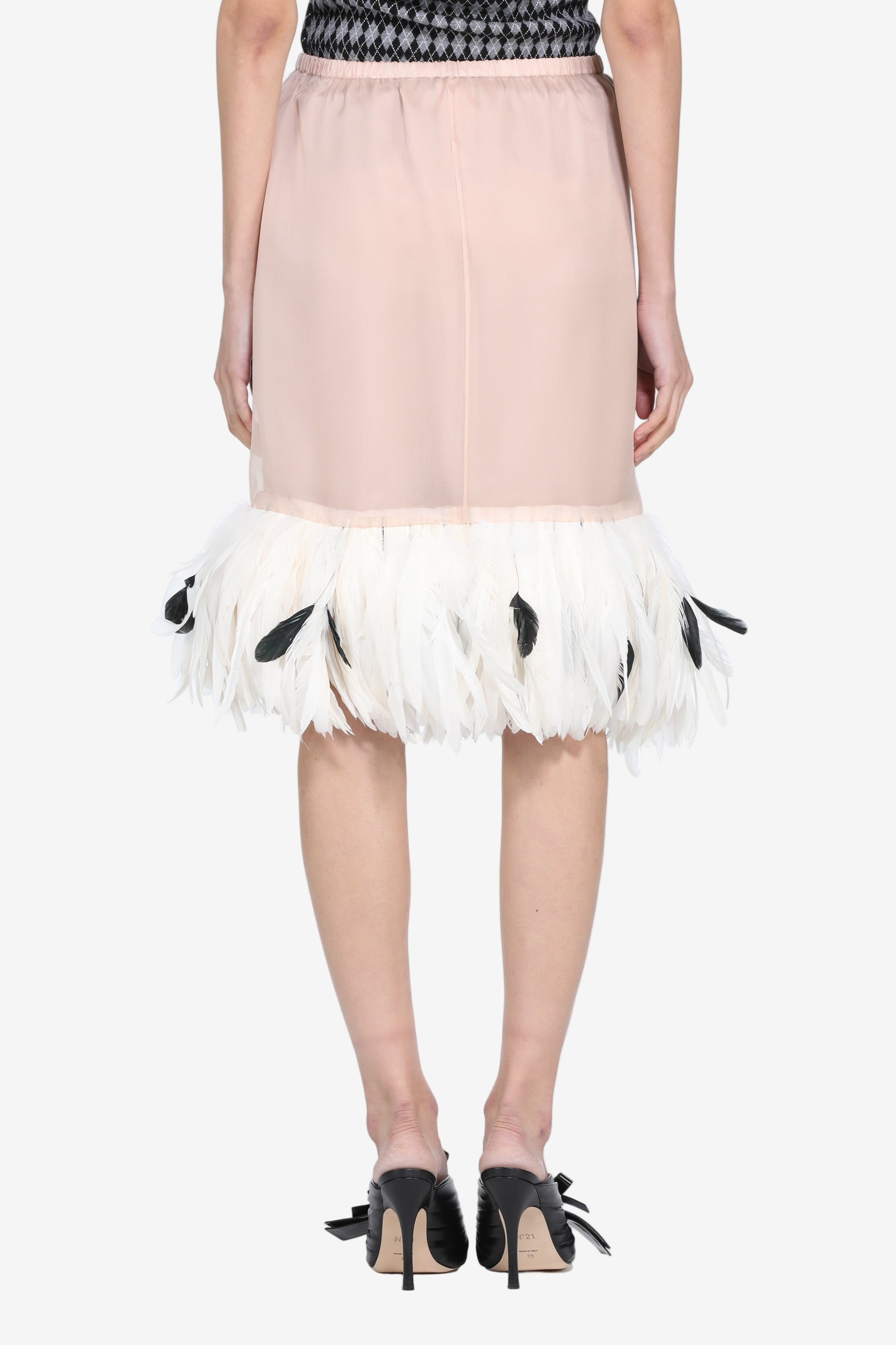 Midi skirt with feather trim
