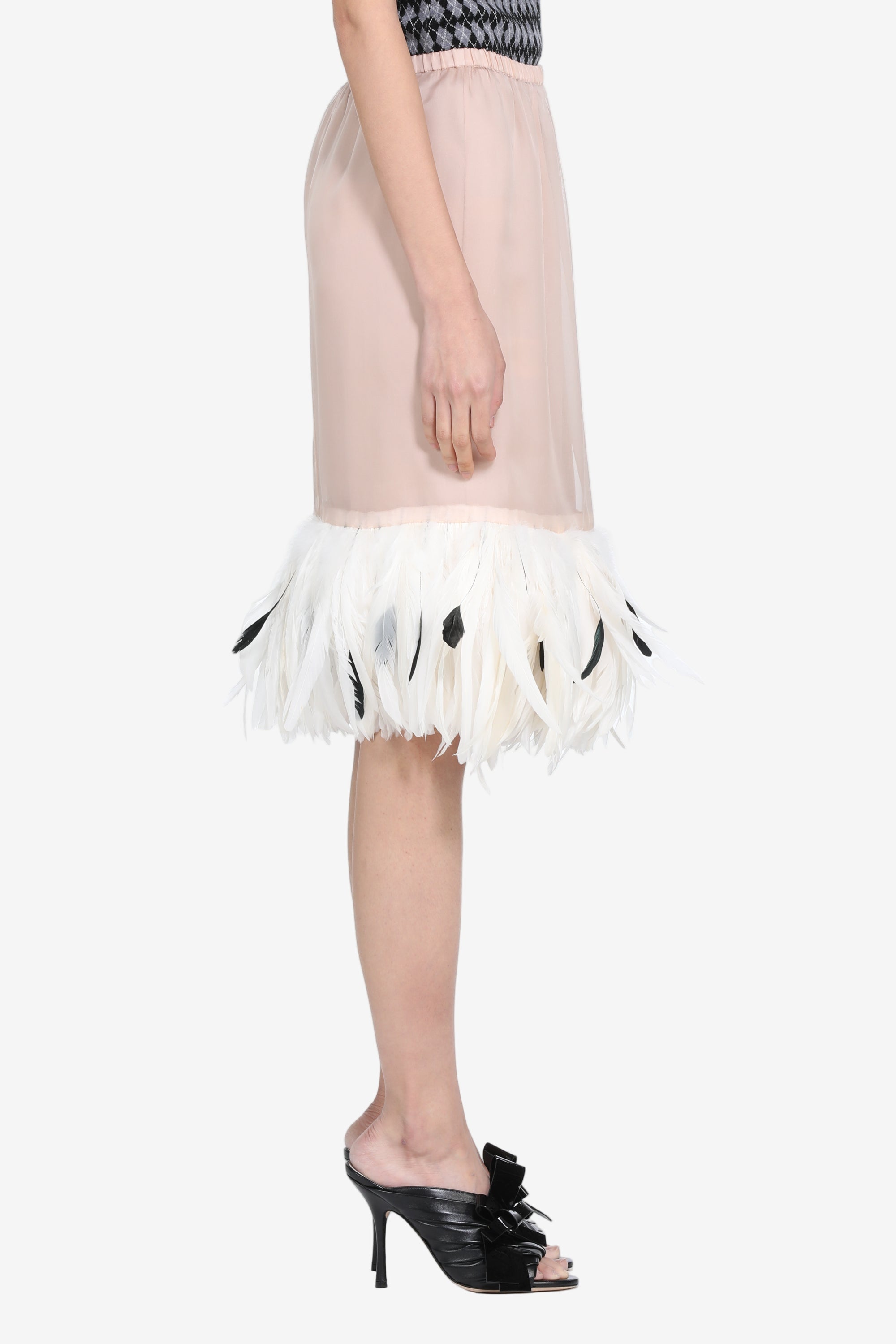 Midi skirt with feather trim