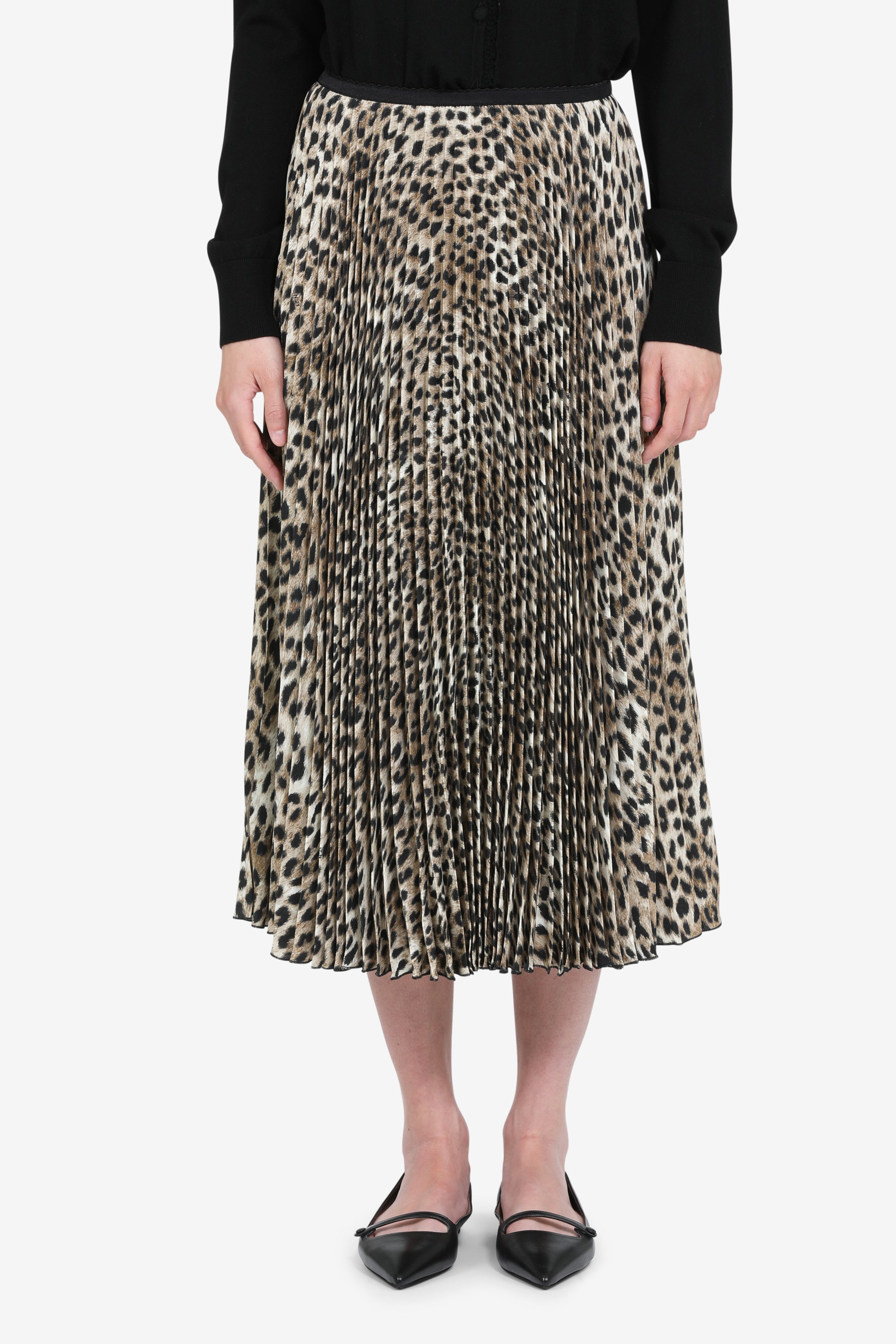 Pleated midi skirt with leopard print
