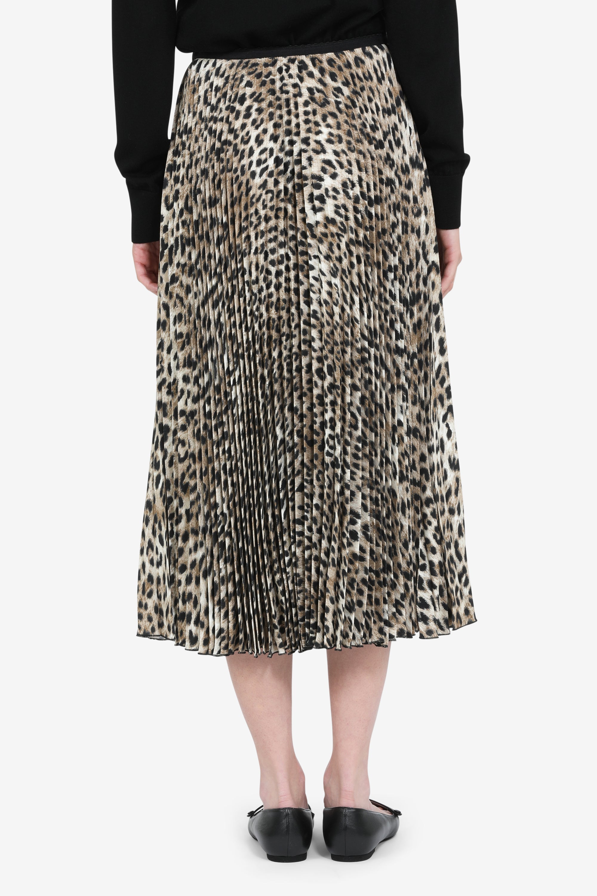 Pleated midi skirt with leopard print