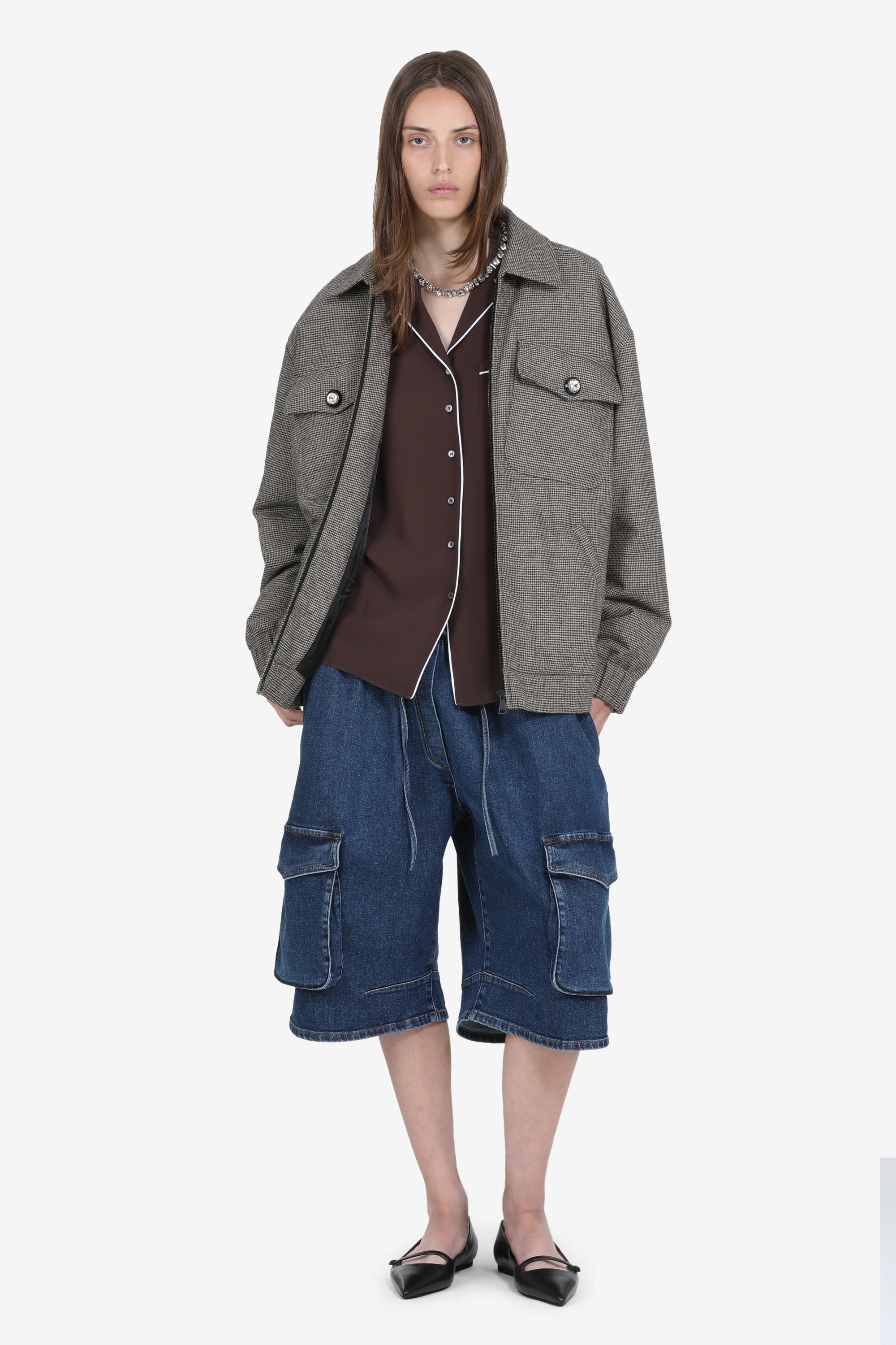 Knee-length denim pants