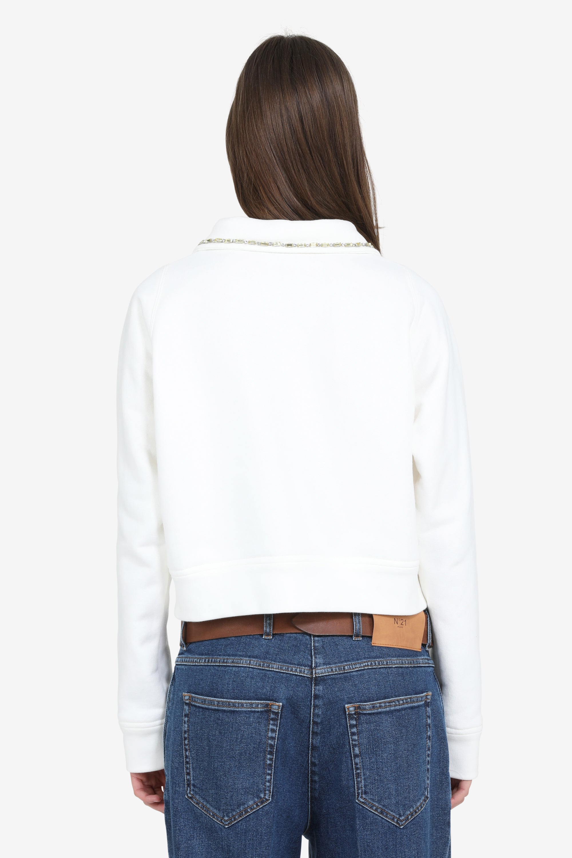 Bomber jacket with zip and crystals on the collar