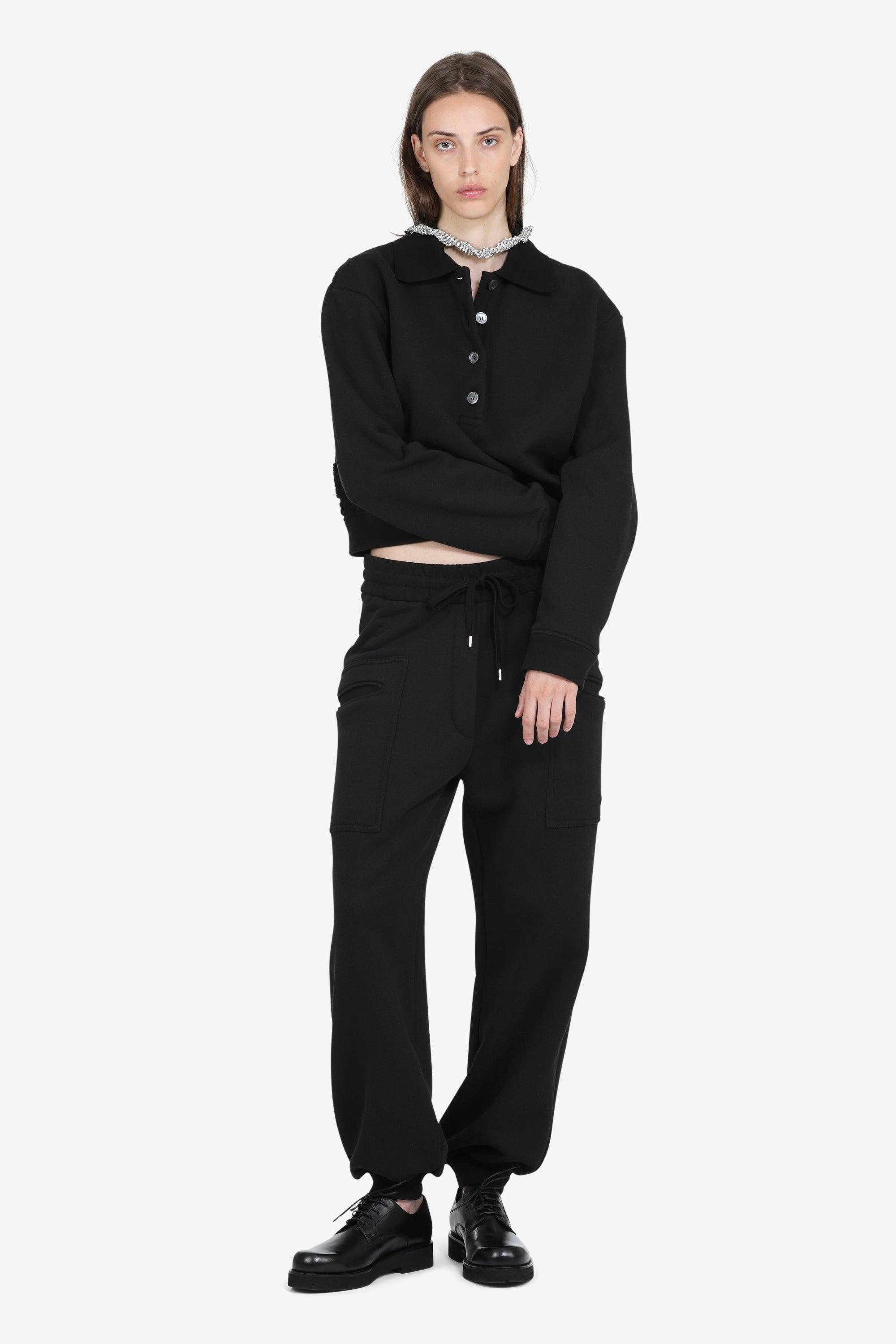 Sweatshirt with collar and lace back