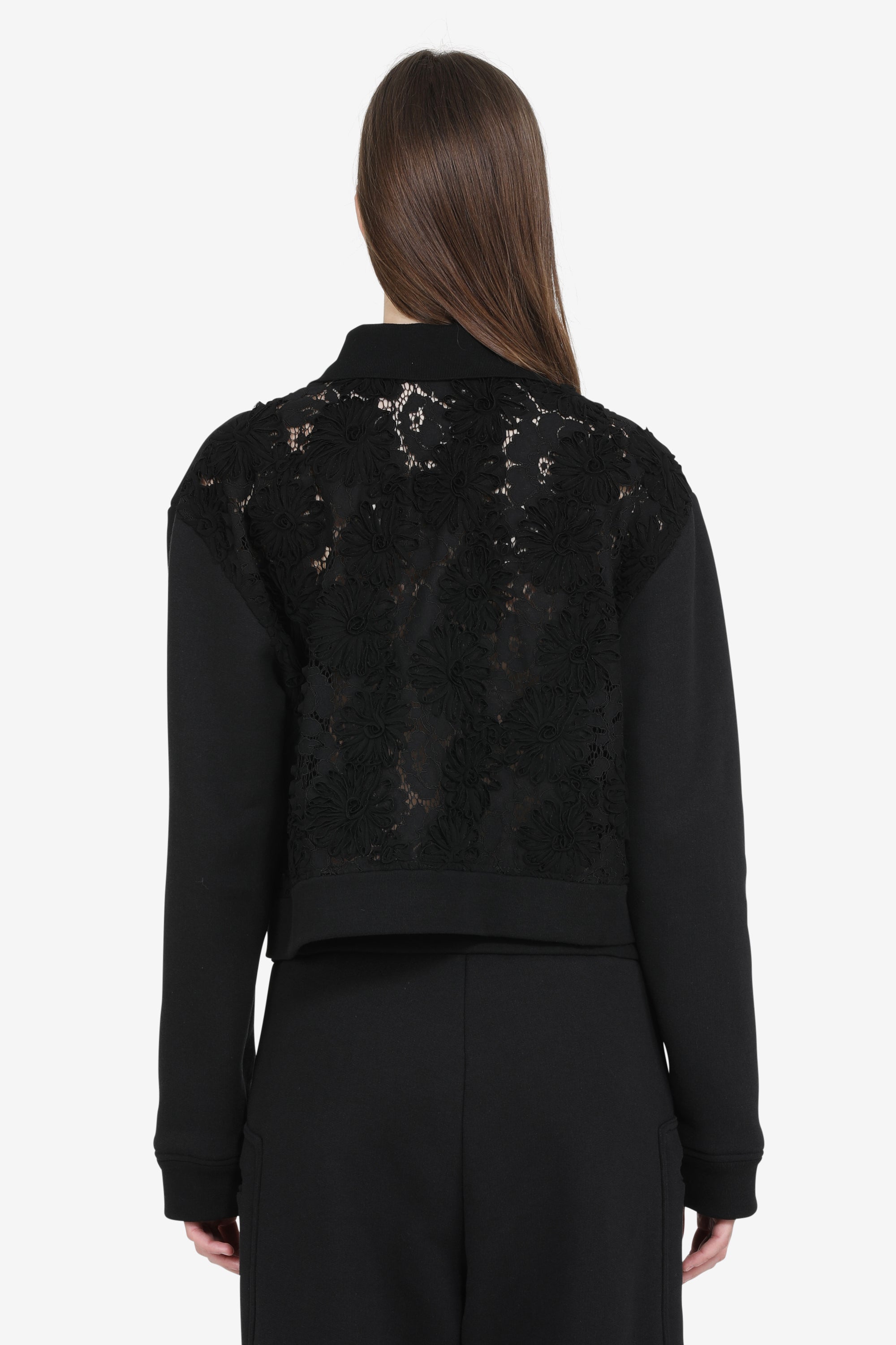 Sweatshirt with collar and lace back