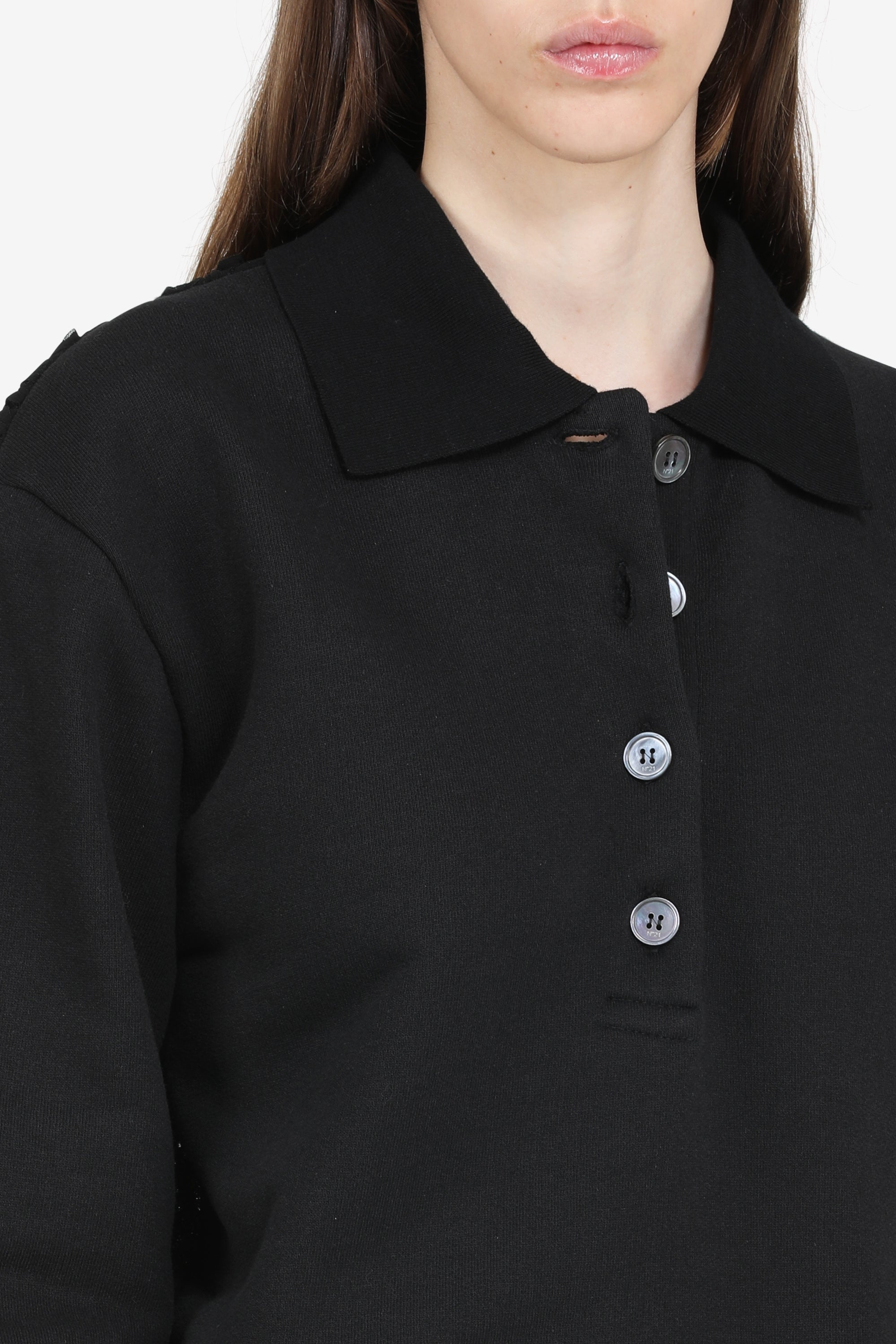 Sweatshirt with collar and lace back