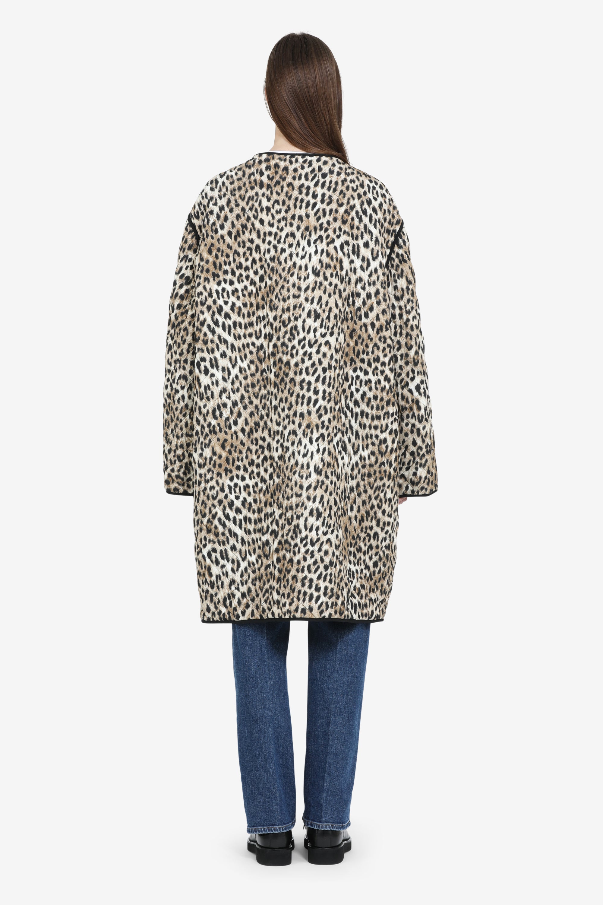 Long leopard-print double-faced parka