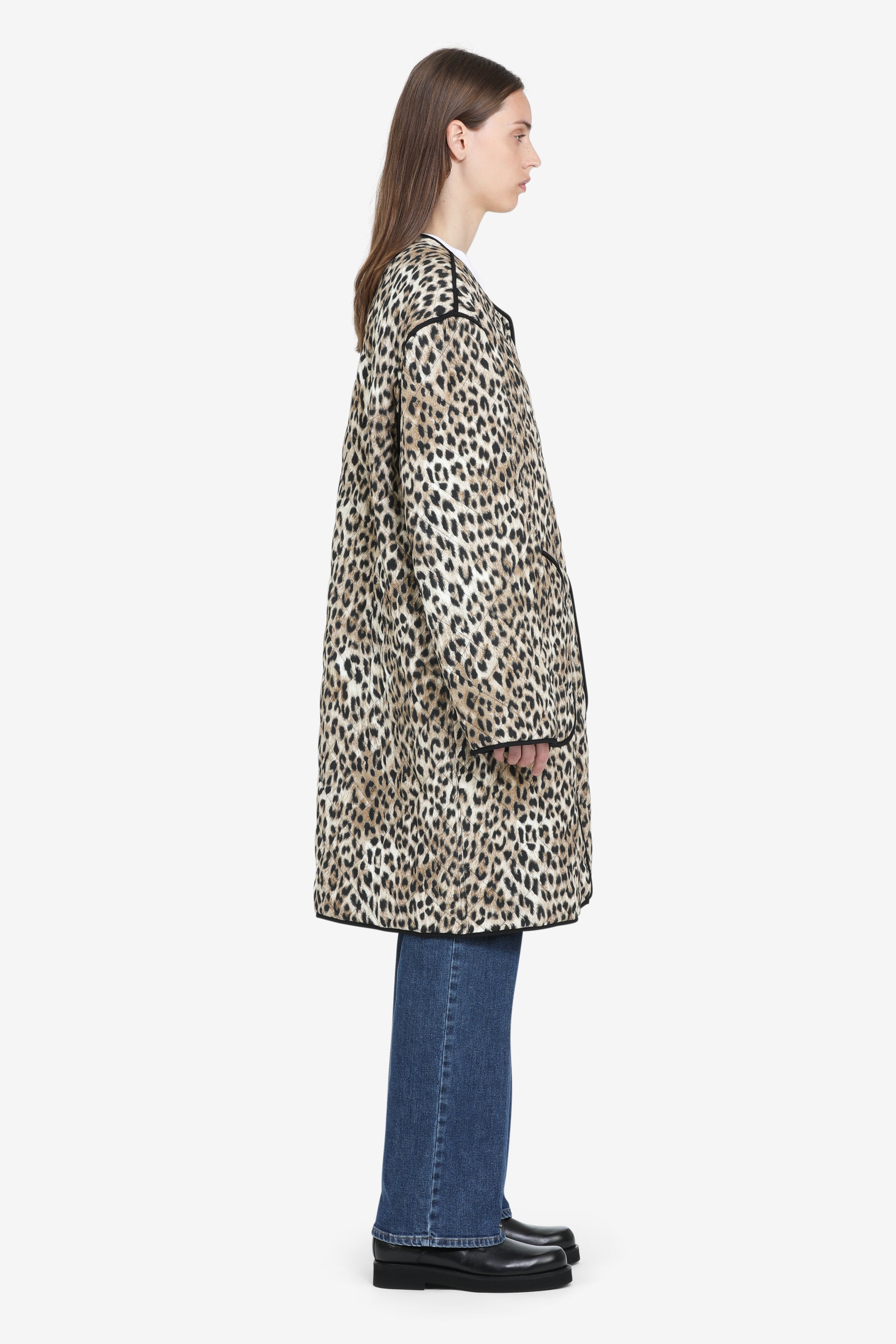 Long leopard-print double-faced parka