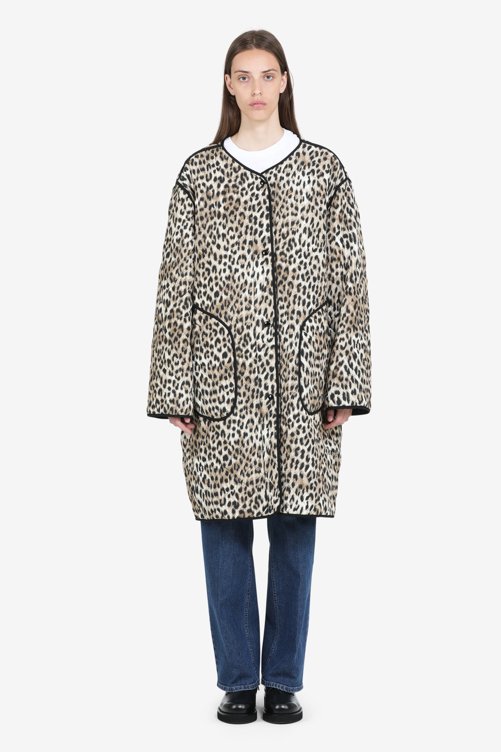 Long leopard-print double-faced parka