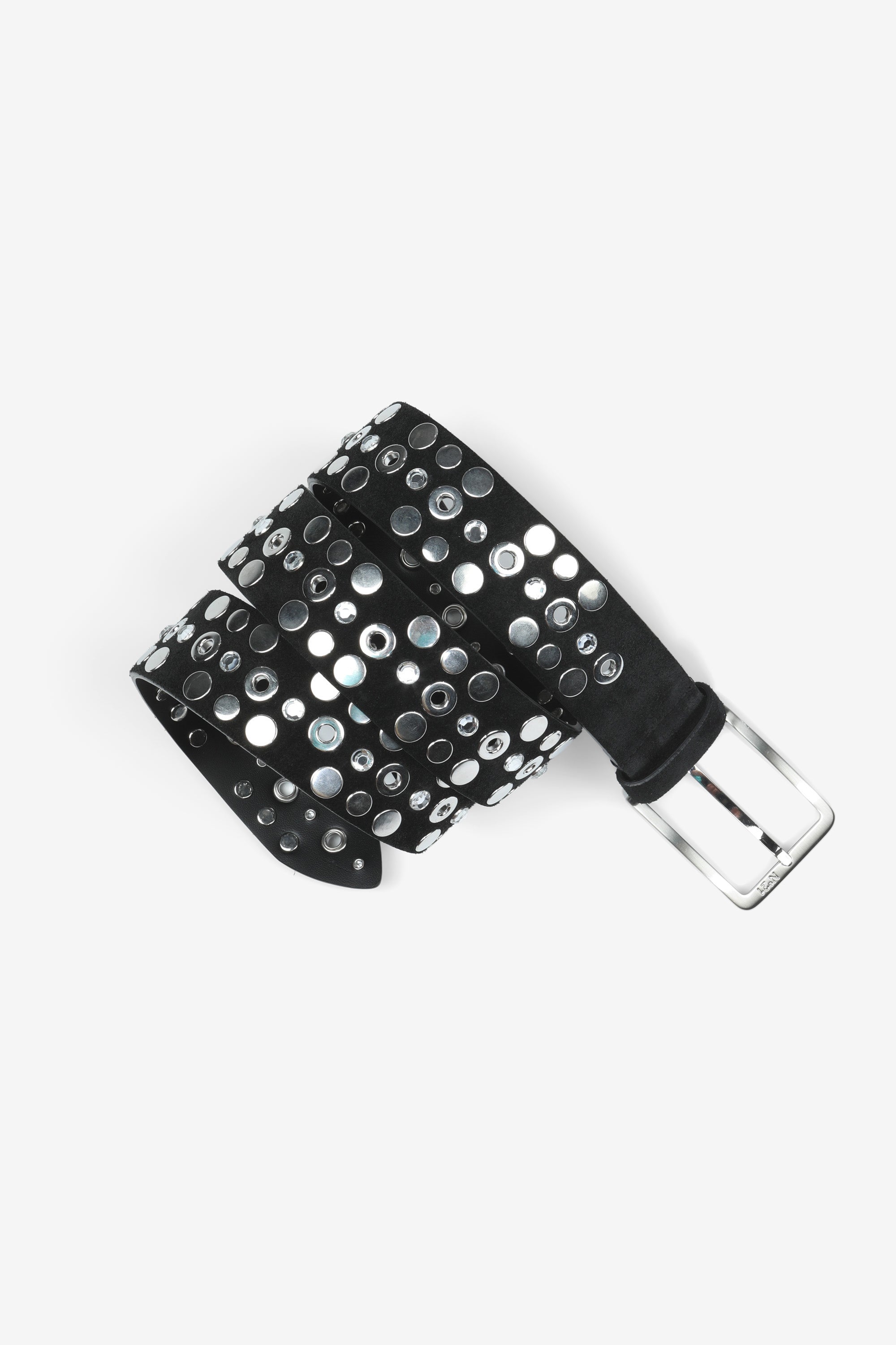 Black Studded Suede Belt with Silver Buckle Benny Belt with Studs in Black Leather and Silver – KHAITE main image 4