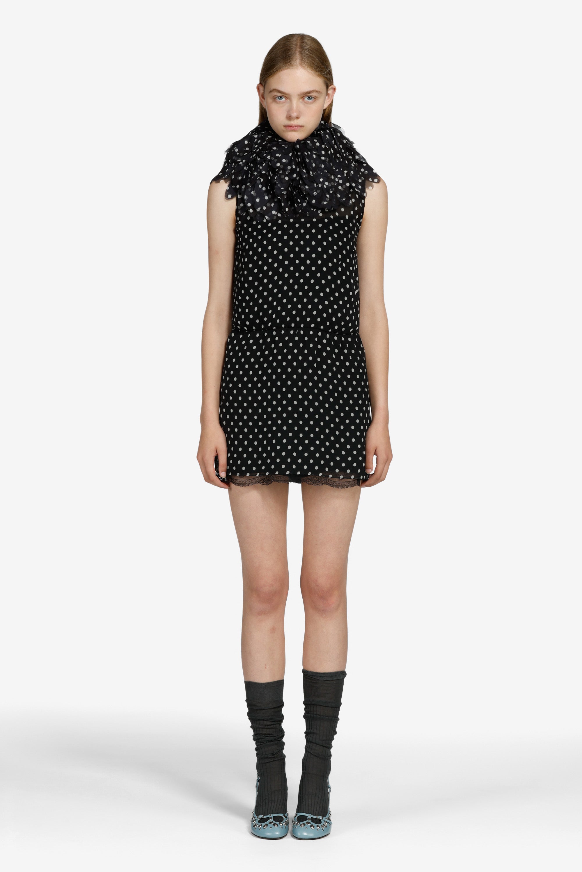 mini black and white polka dot dress N21