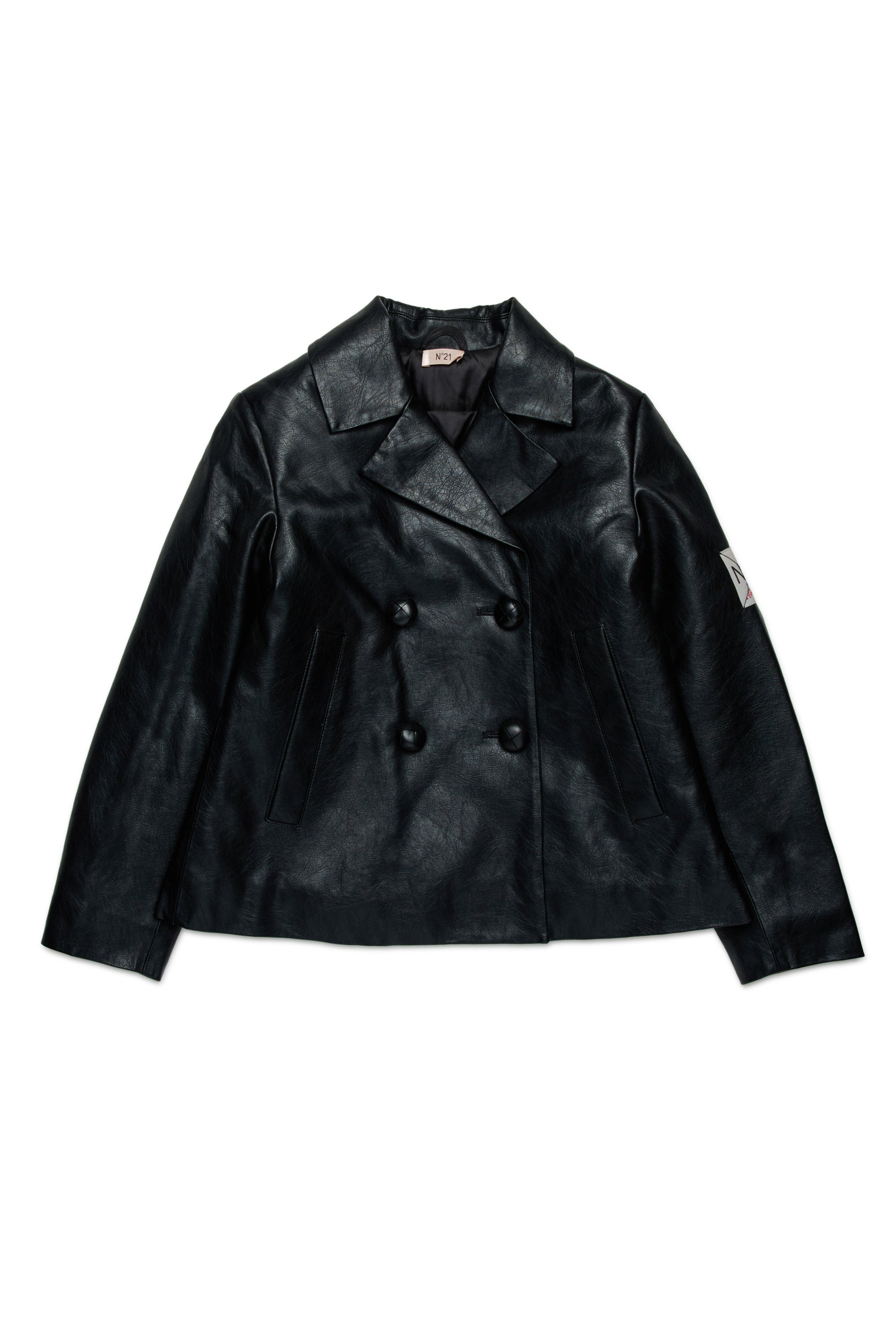 Double-breasted jacket in coated fabric