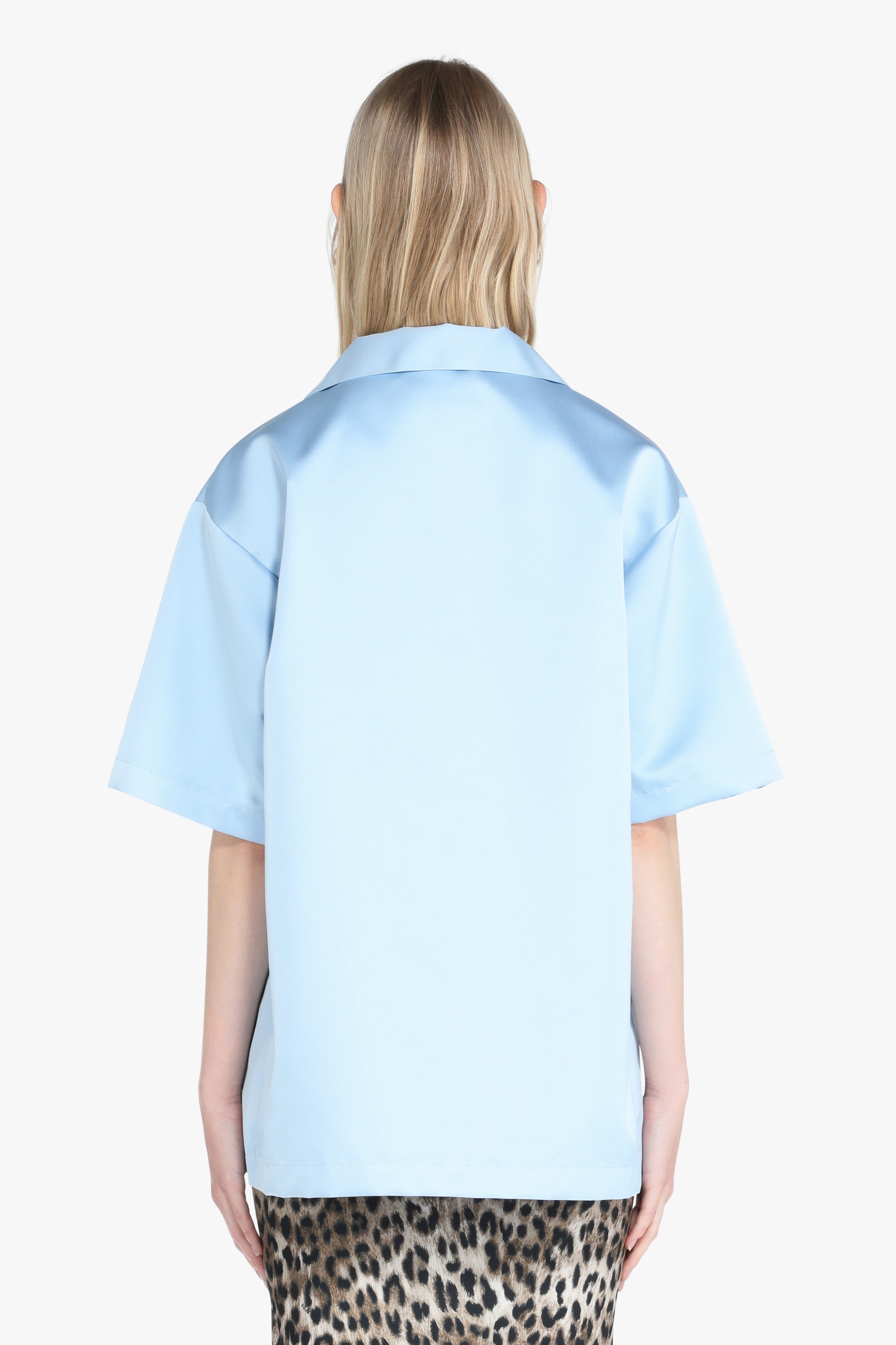 Tシャツ・カットソー PLAIN Blue Blouse with Three-Quarter Sleeves in Satin Woman Silk Blouse Long Sleeve Fashion Blouse Satin Top Shirt Over