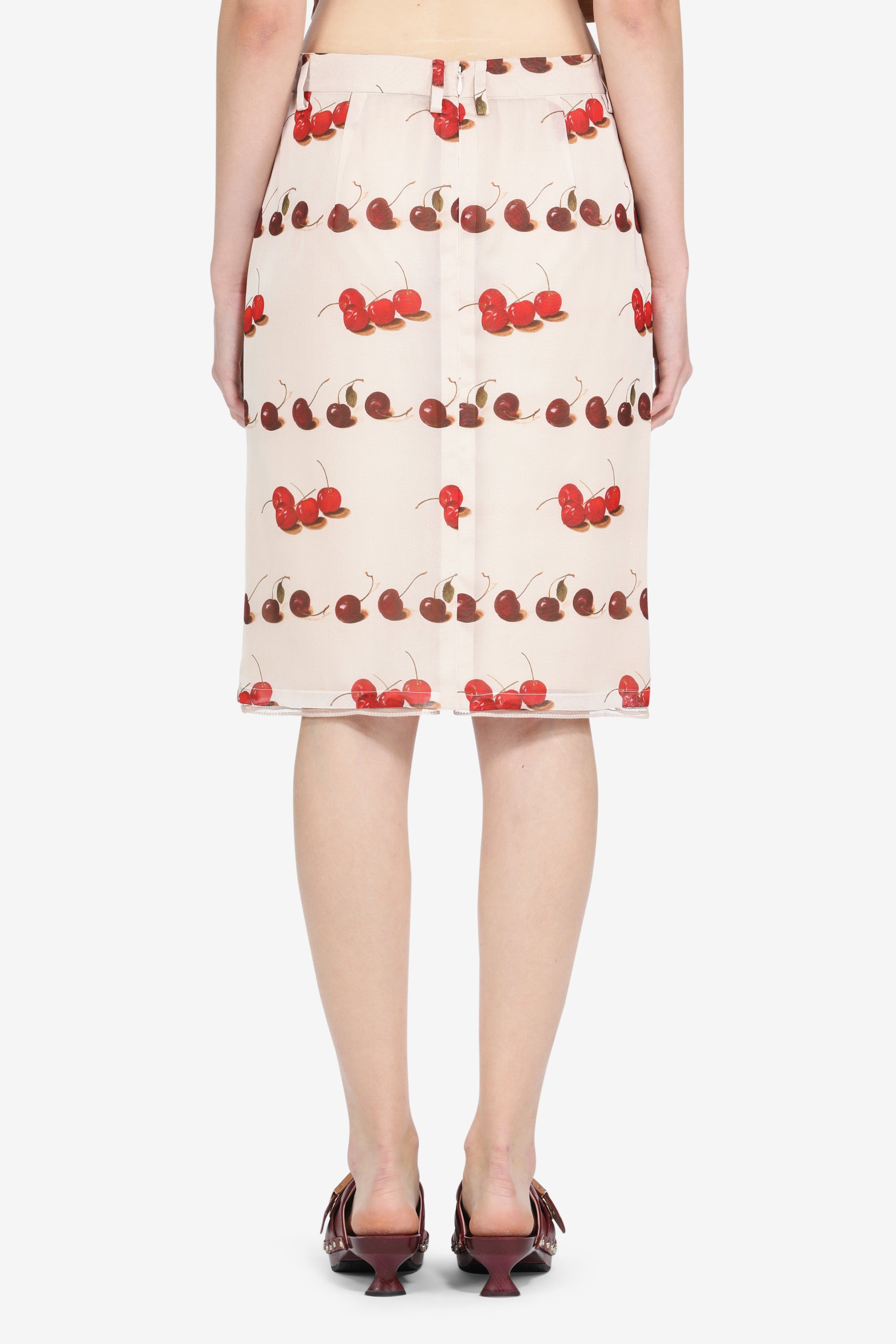 Cherry-Print Silk Midi Skirt
