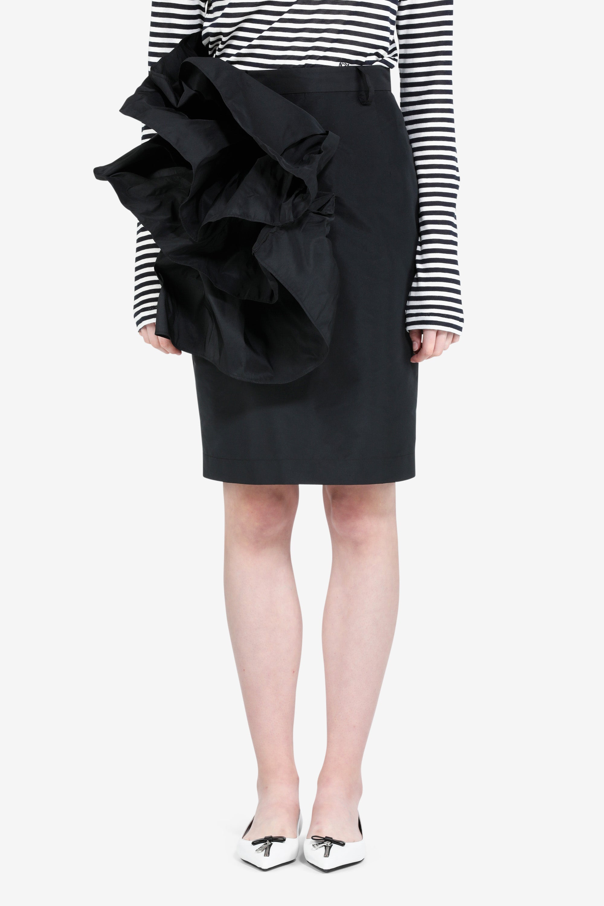 Floral-Appliqué Midi Skirt