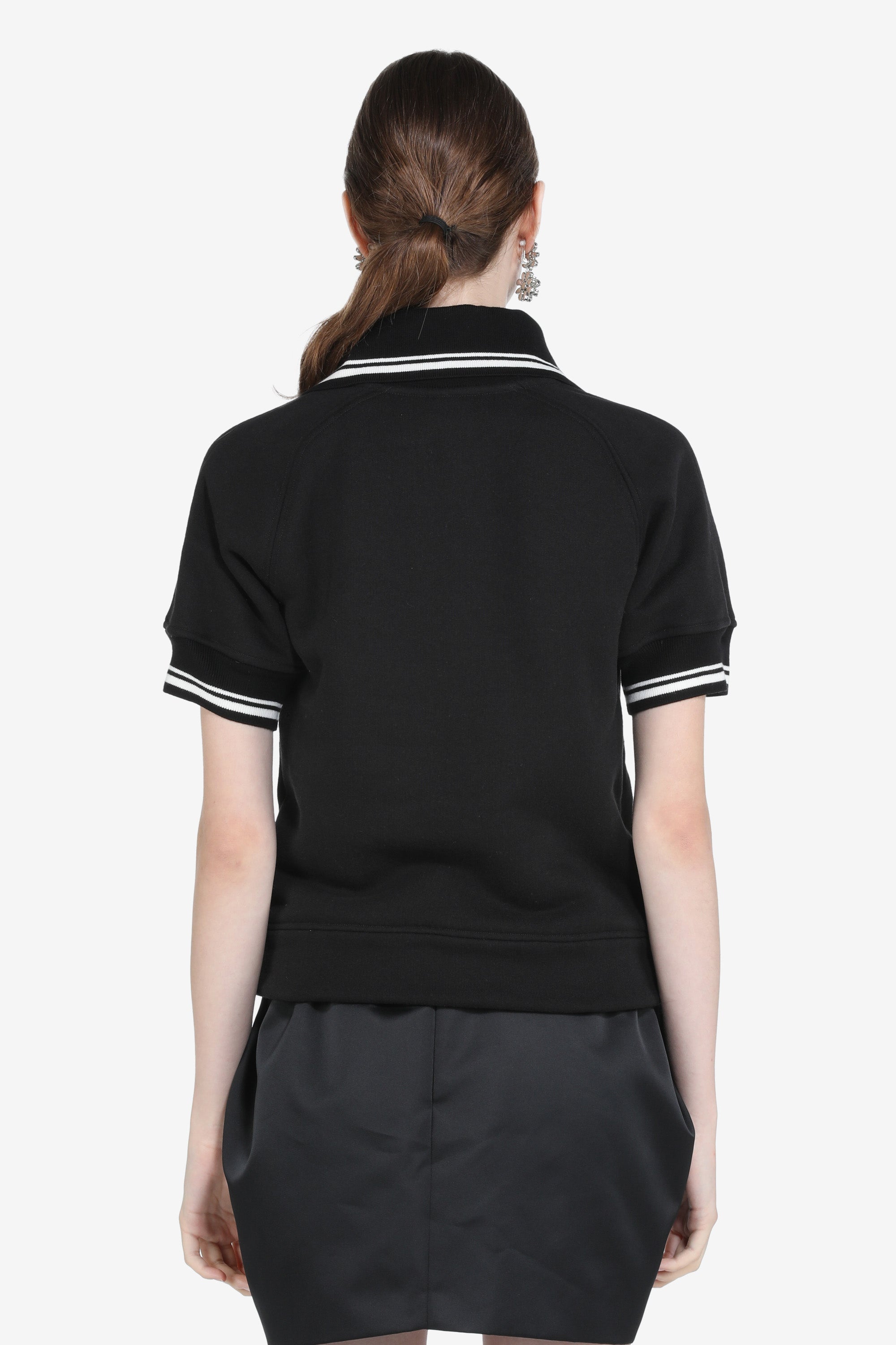 N°21 ブラック クロップドスウェット XS Half-Zip Cotton Polo Sweater Black | N21