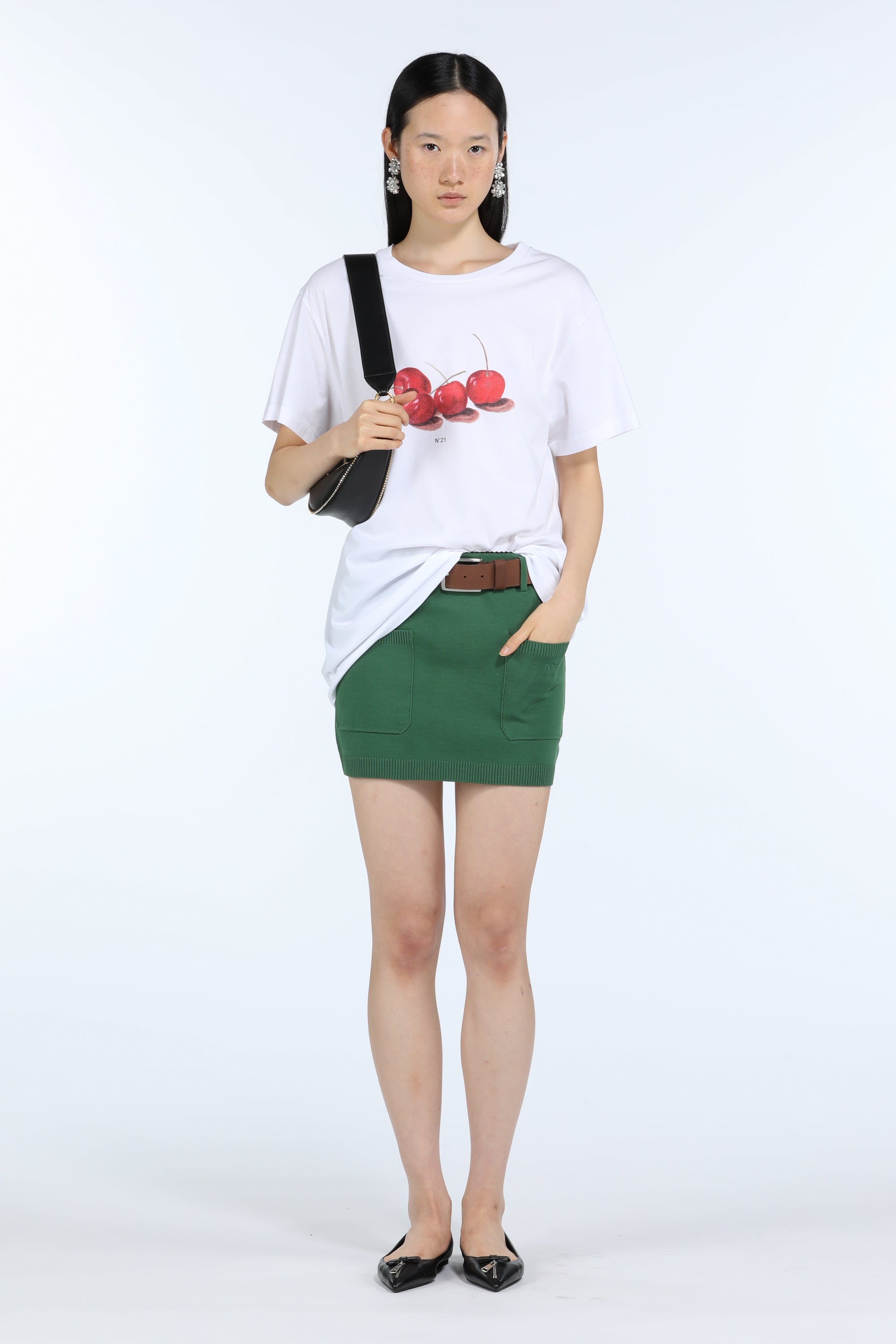 Cherry-Print Cotton Jersey T-Shirt Optic White | N21