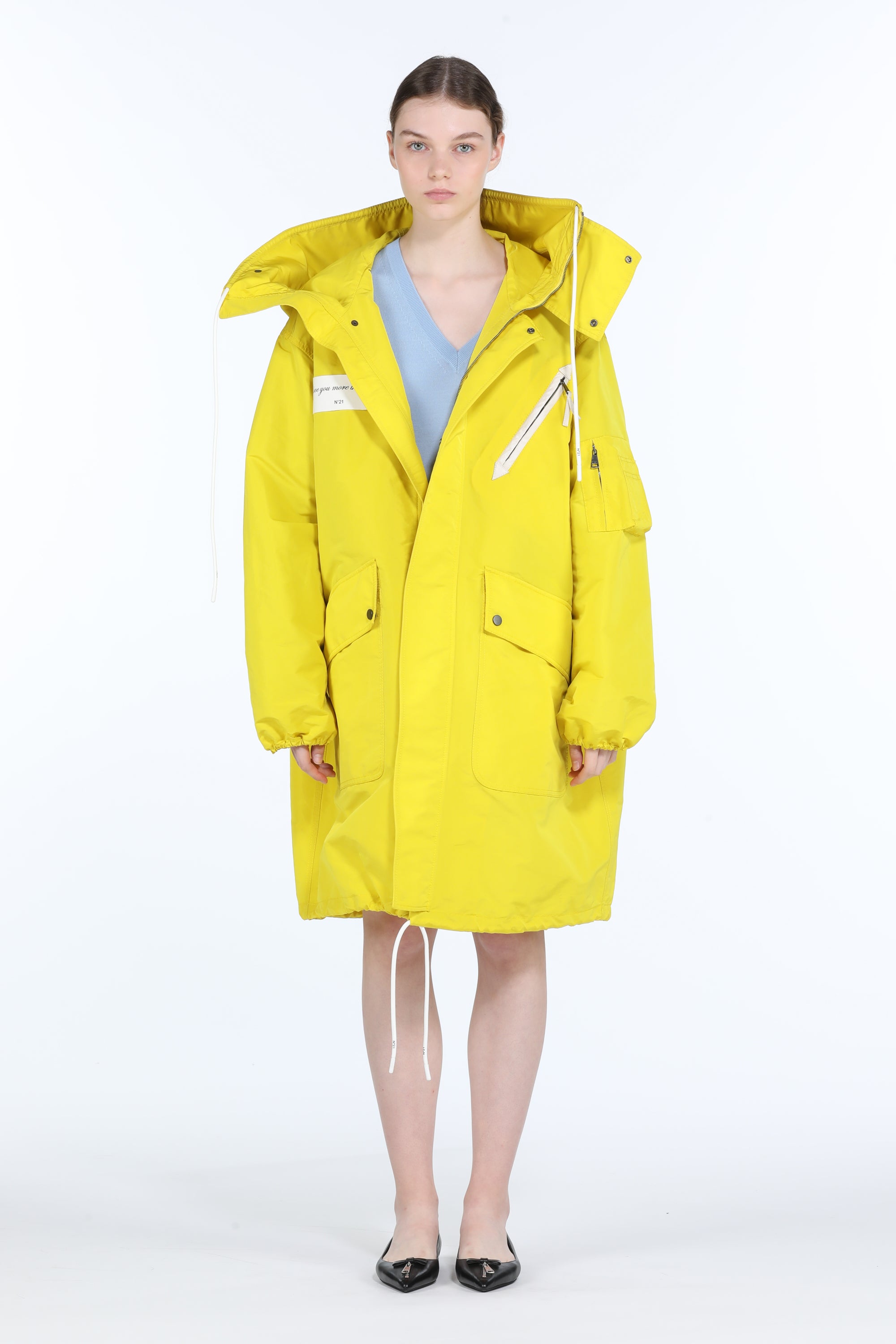 Giacca lunga con cappuccio e coulisse