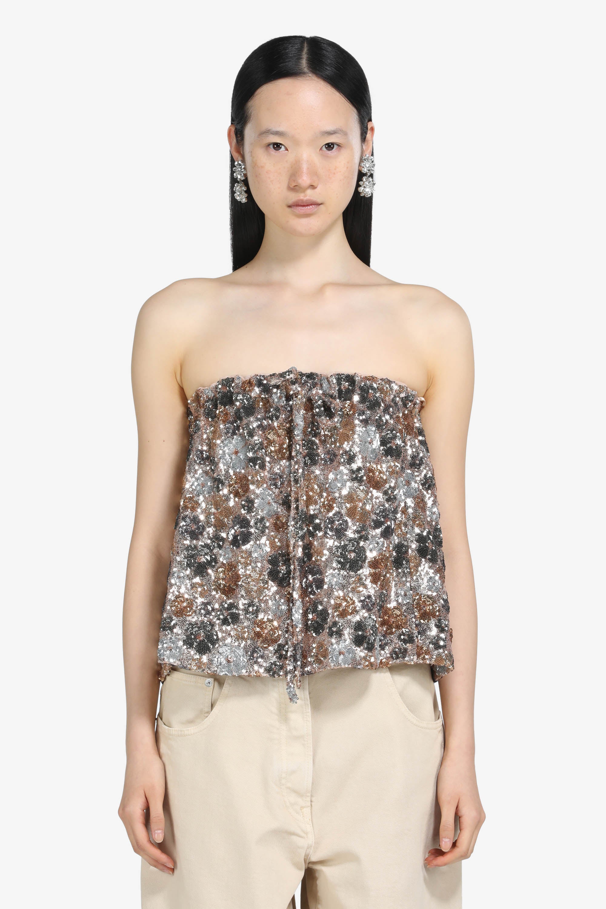 Sequin-Embellished Strapless Top
