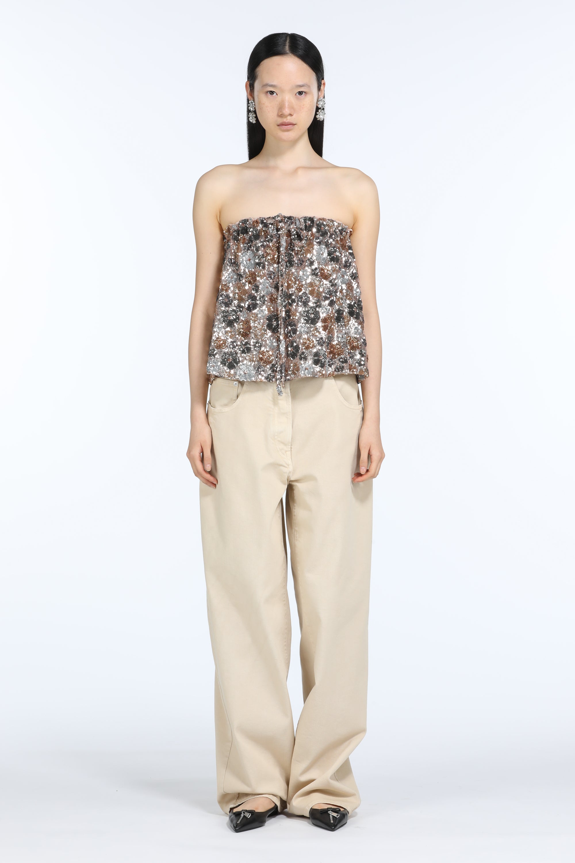 Sequin-Embellished Strapless Top