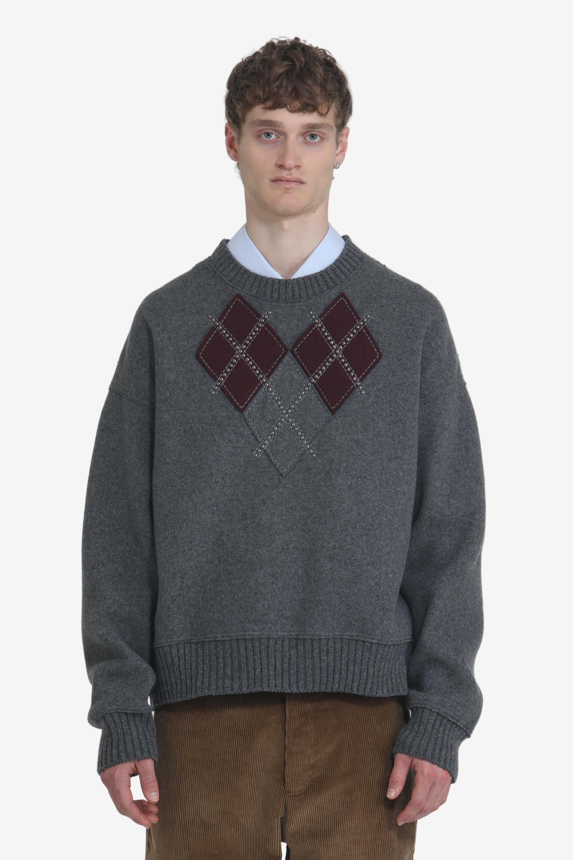 Argyle oversized sweater with studs