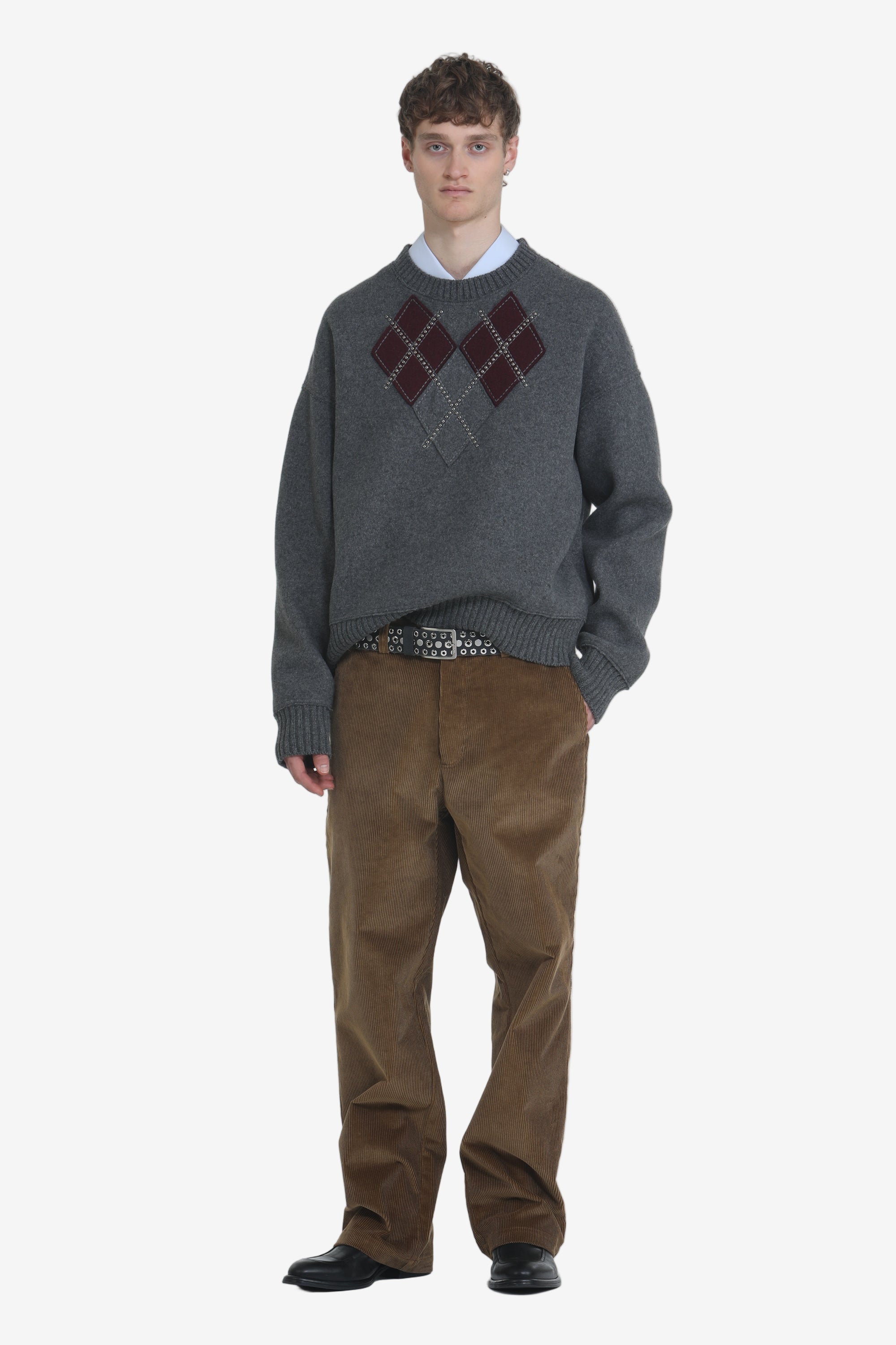 Argyle oversized sweater with studs