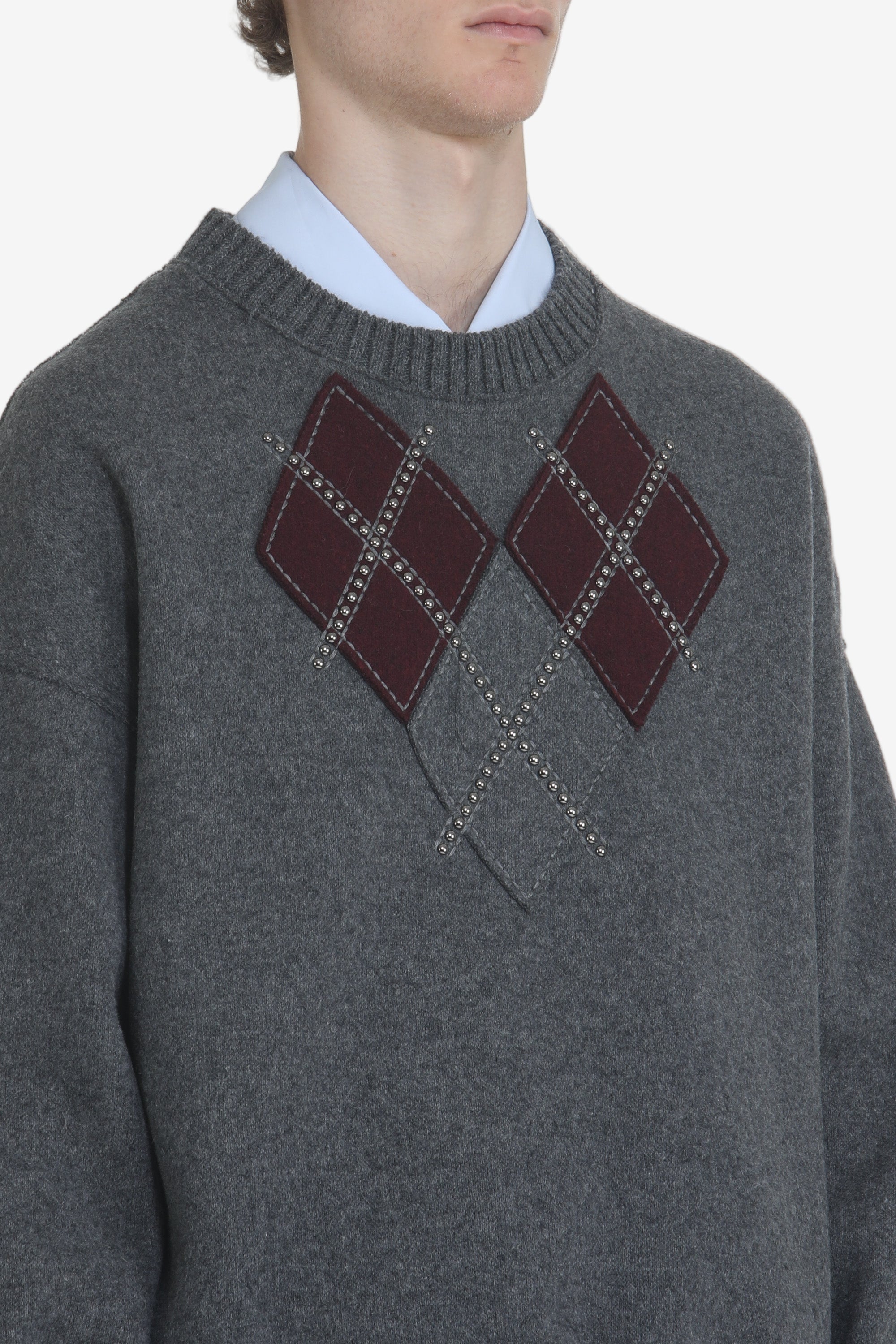 Argyle oversized sweater with studs