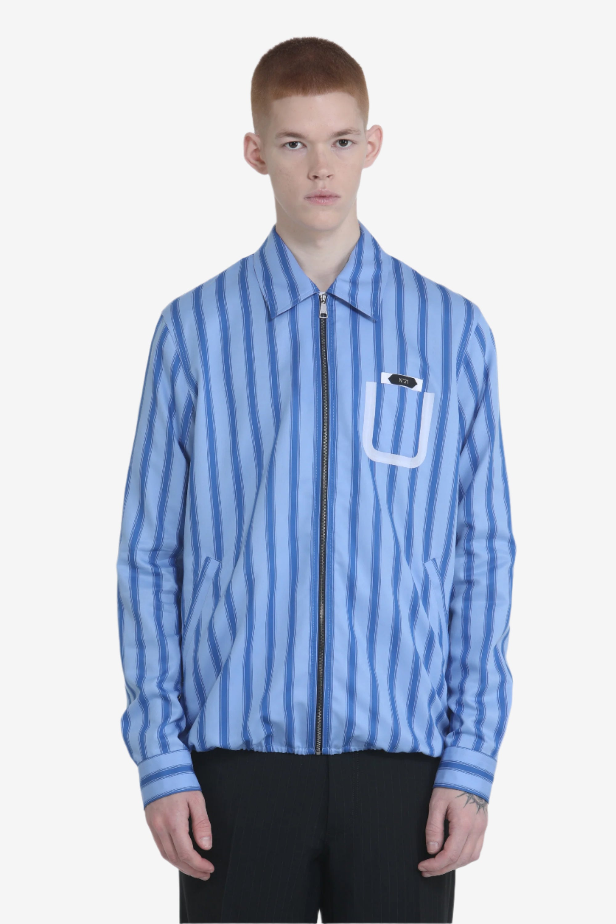 Striped shirt jacket with zip