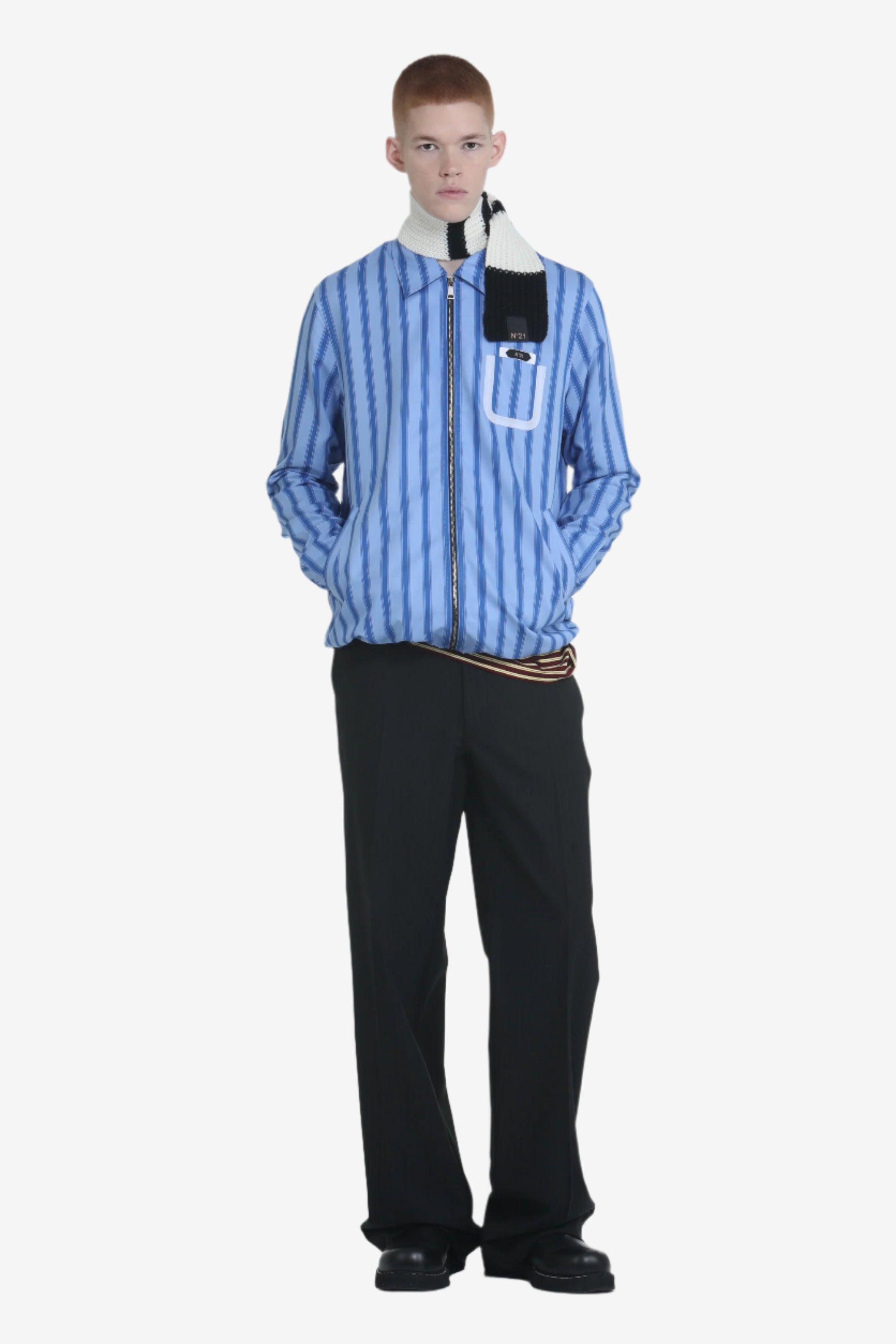 Striped shirt jacket with zip