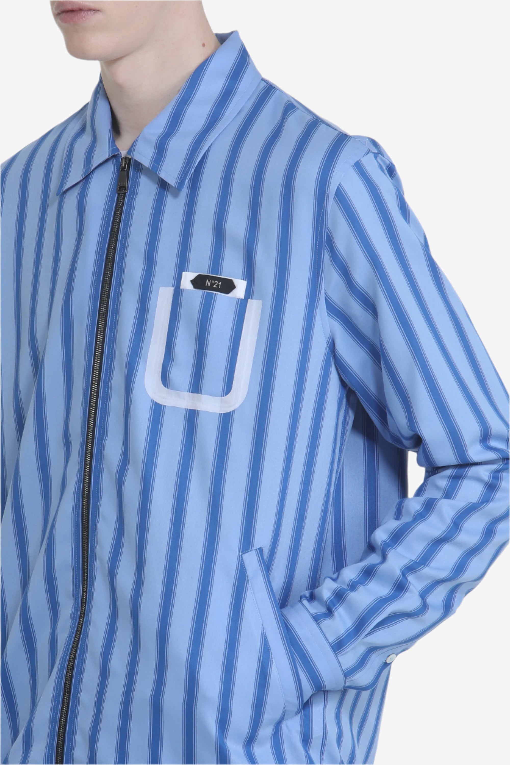 Striped shirt jacket with zip
