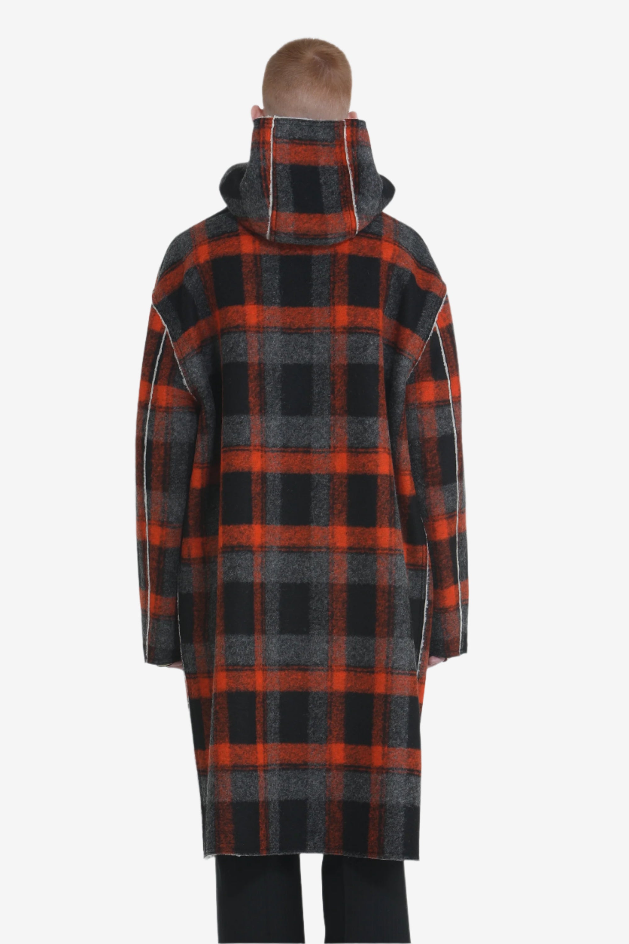 Cappotto lungo a quadri con cappuccio