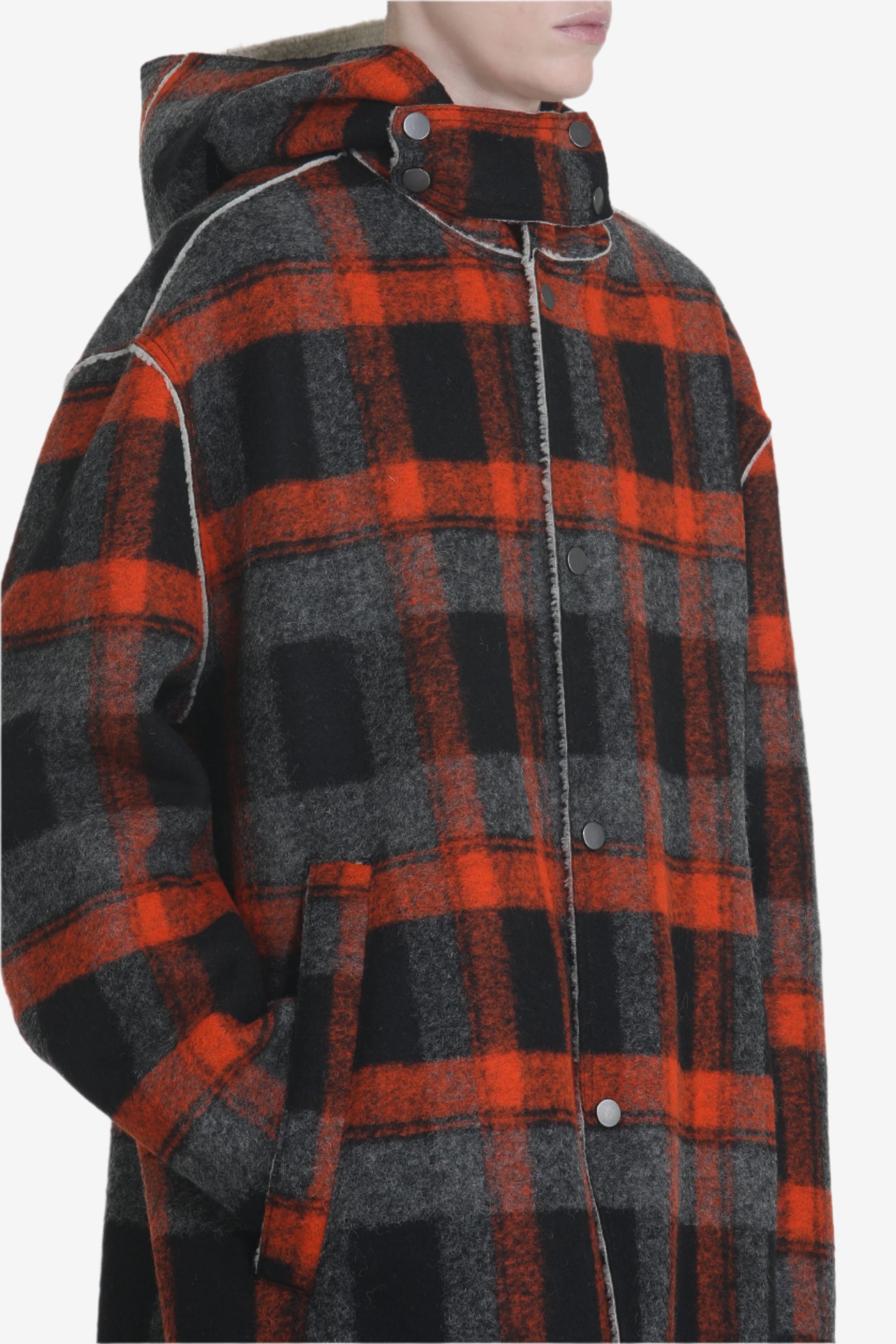 Cappotto lungo a quadri con cappuccio