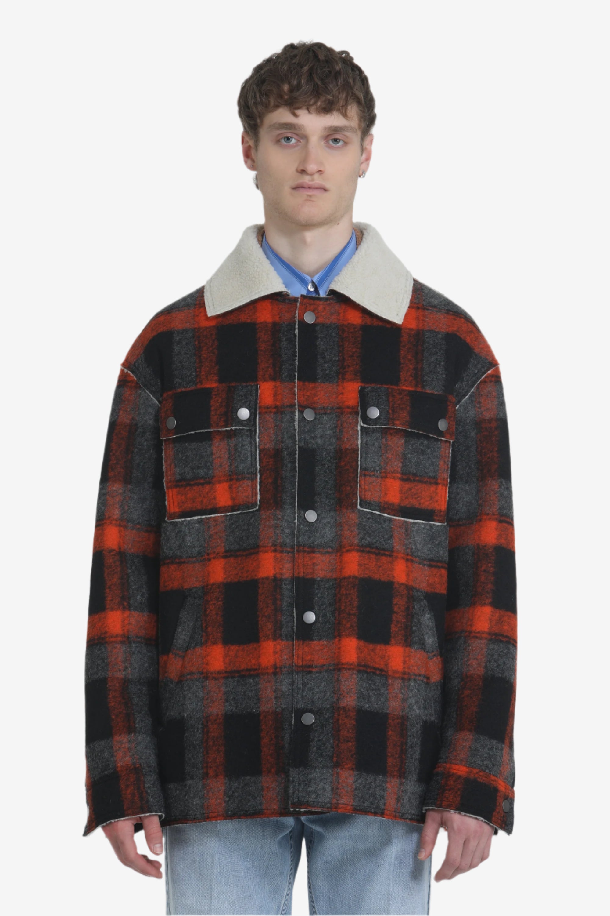Giacca con colletto a contrasto in shearling