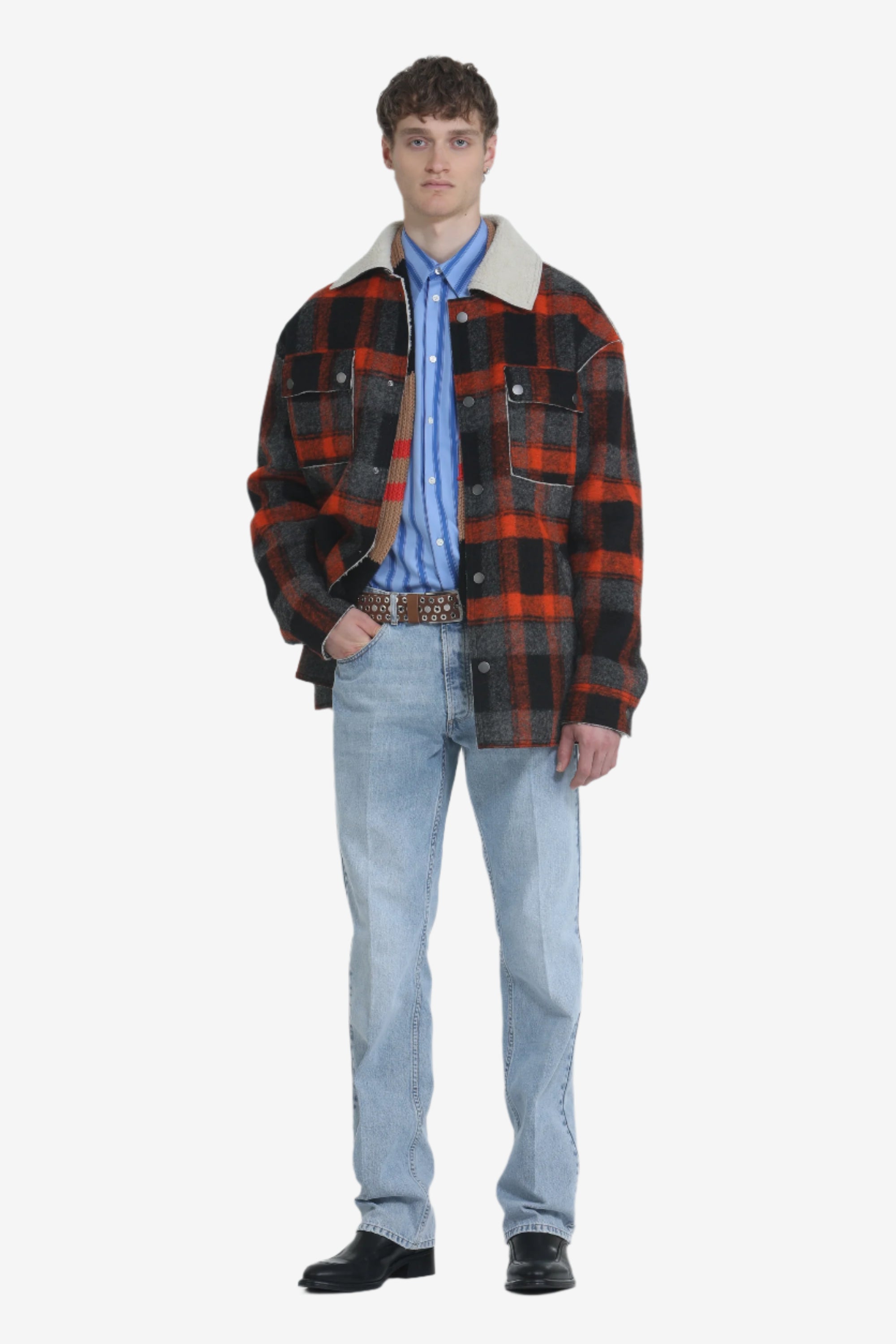 Giacca con colletto a contrasto in shearling
