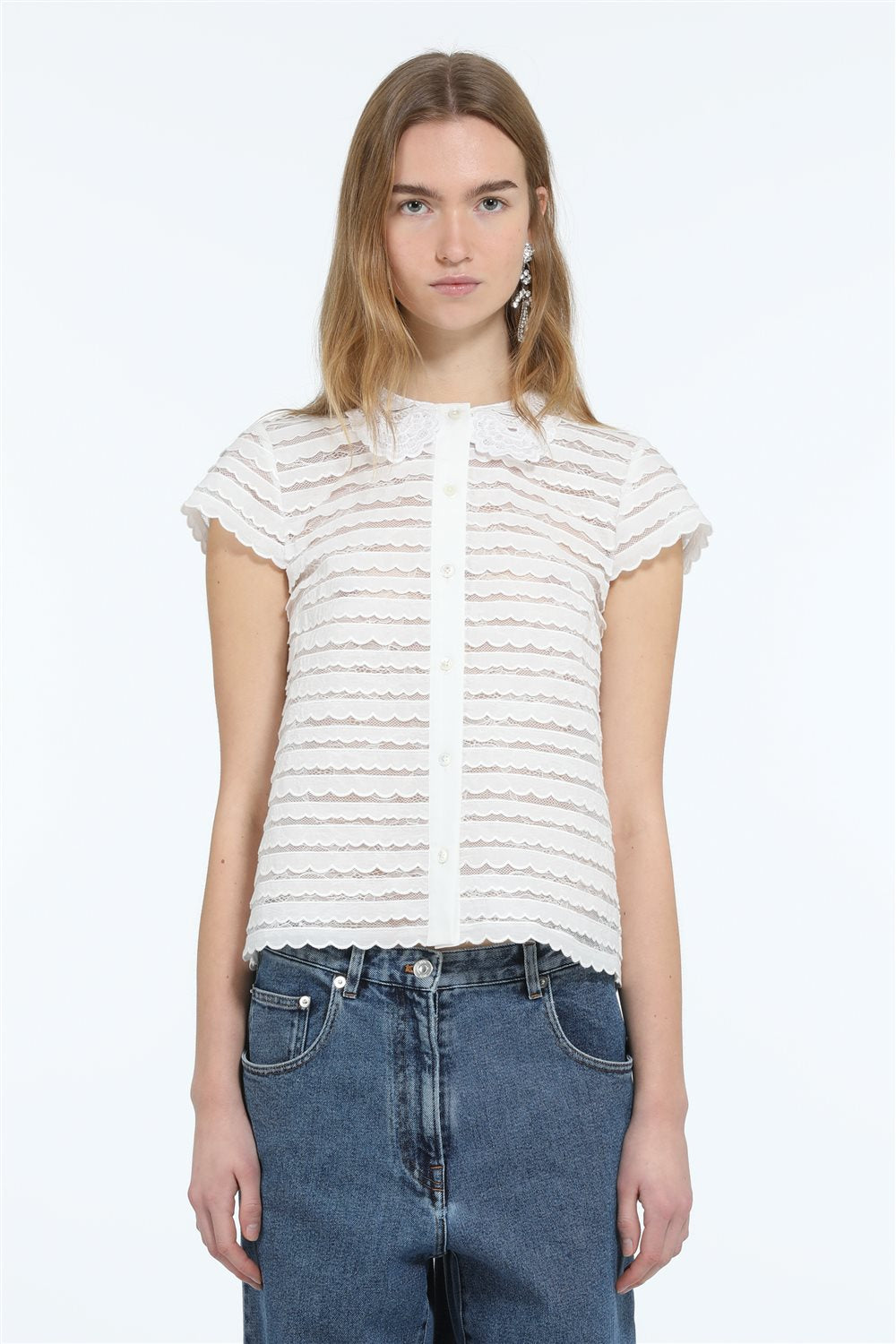 Camicia semi trasparente in pizzo