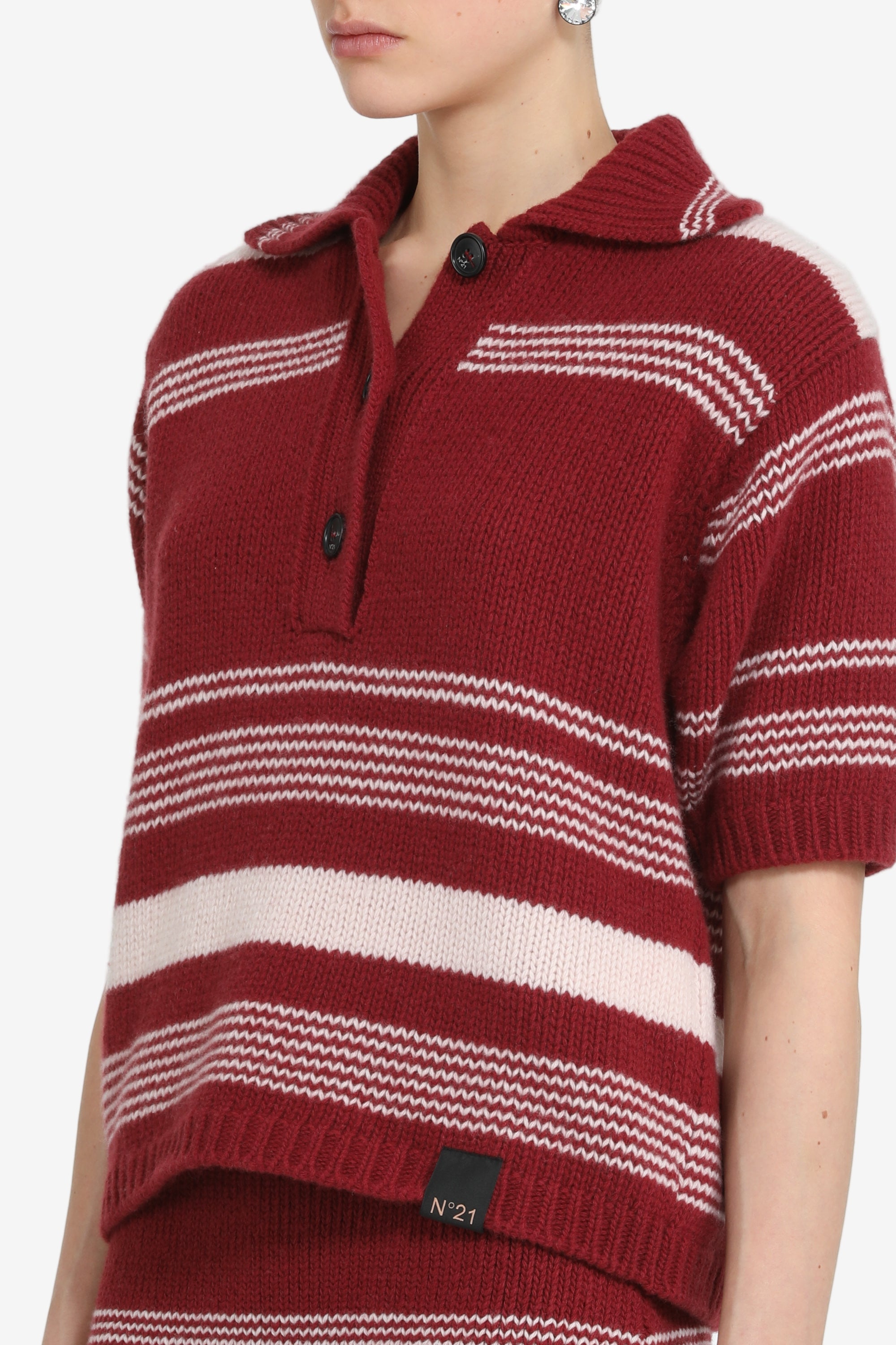 Short-sleeved striped polo shirt