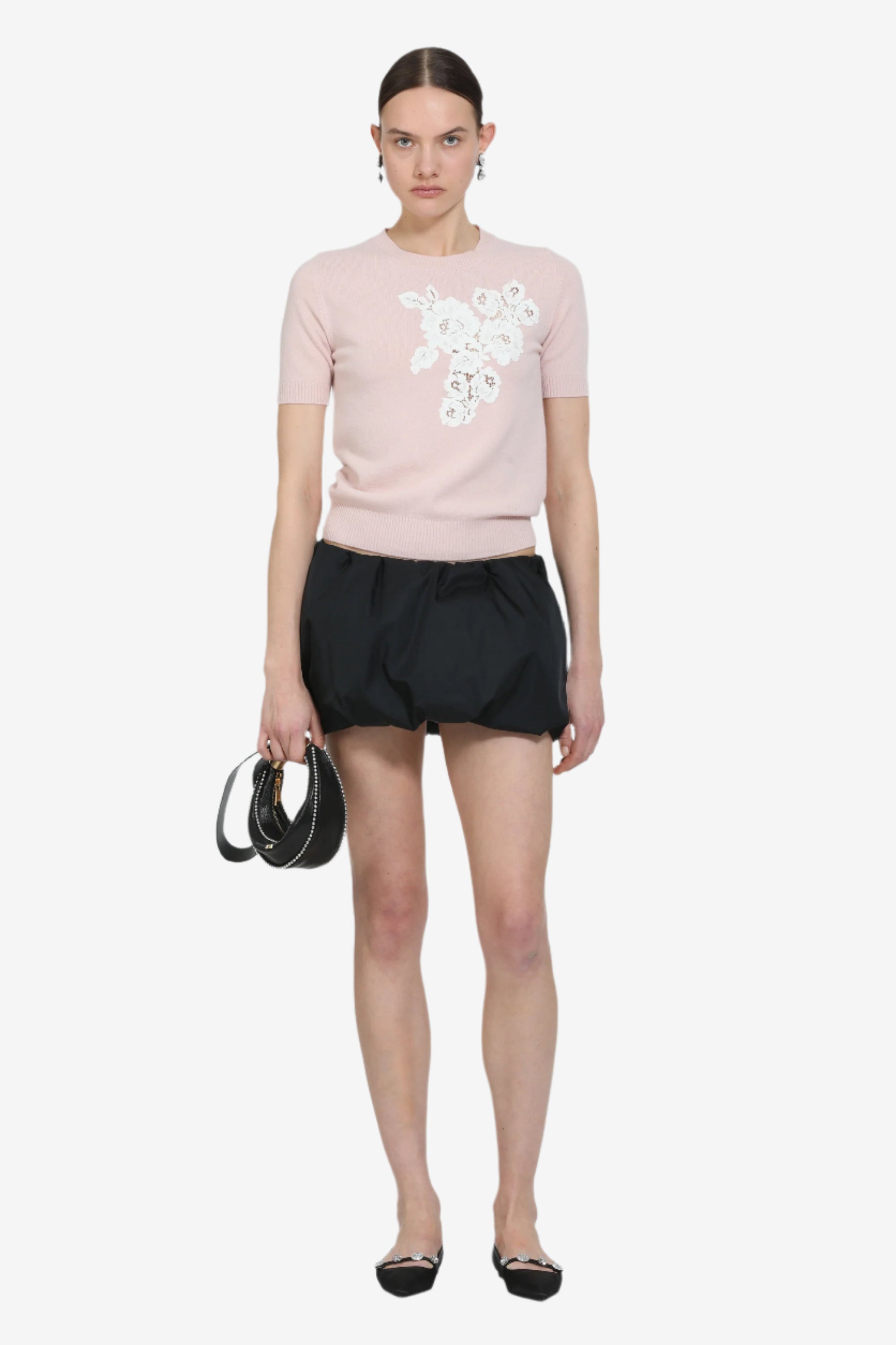 Short-sleeved crew neck sweater